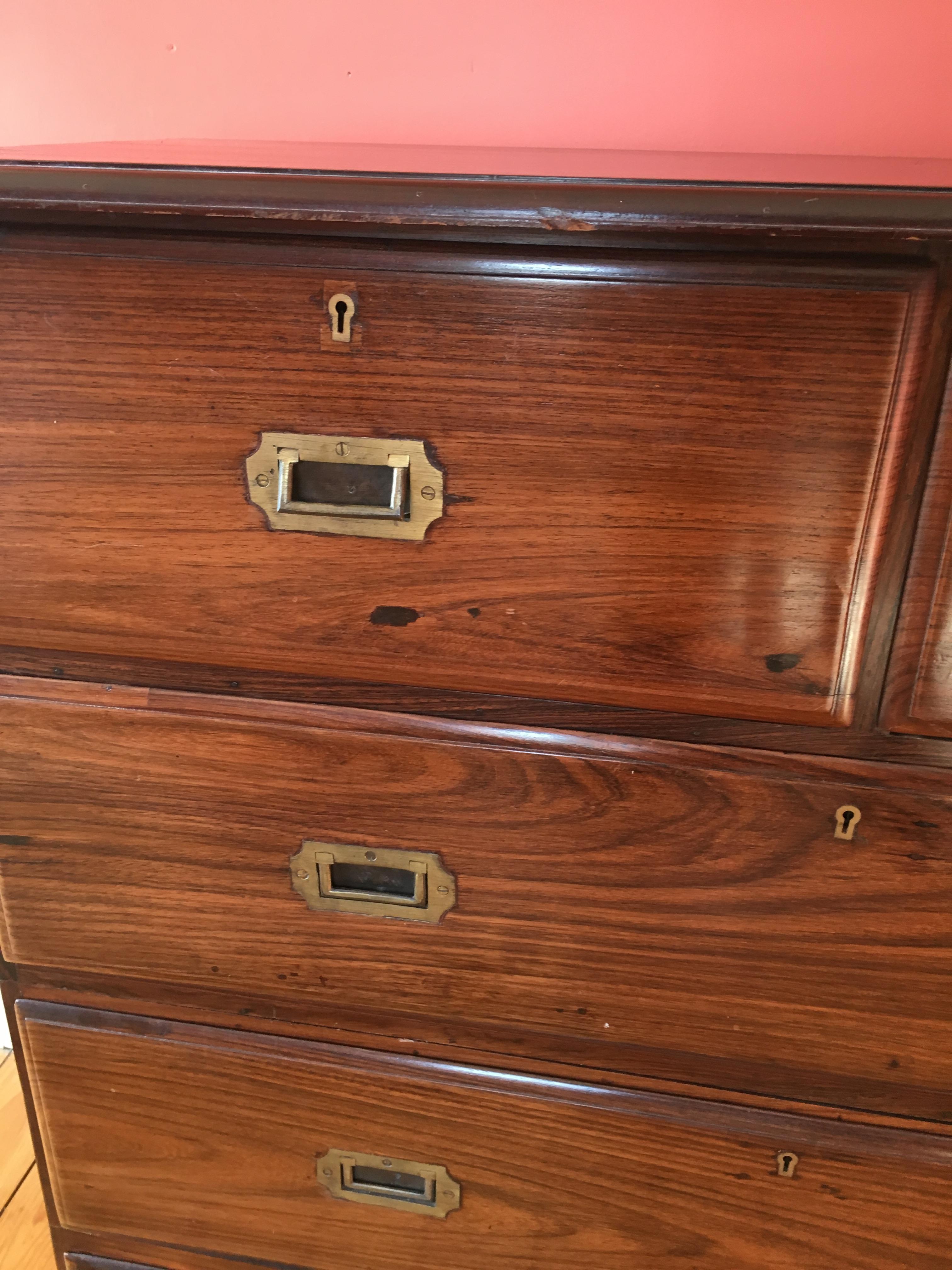 British Campaign Rosewood Chest of Drawers, Early 1900s For Sale 5