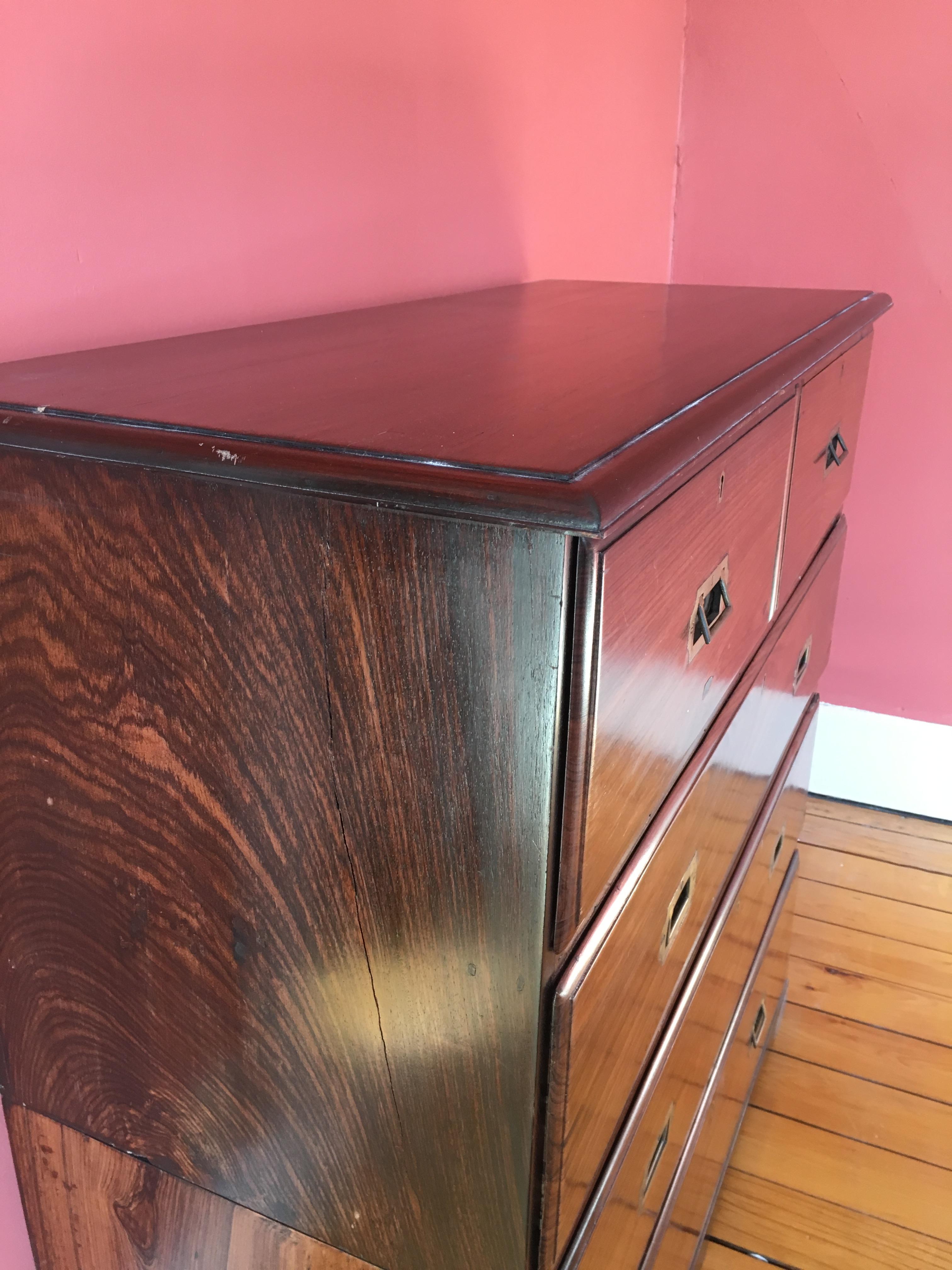 British Campaign Rosewood Chest of Drawers, Early 1900s For Sale 7