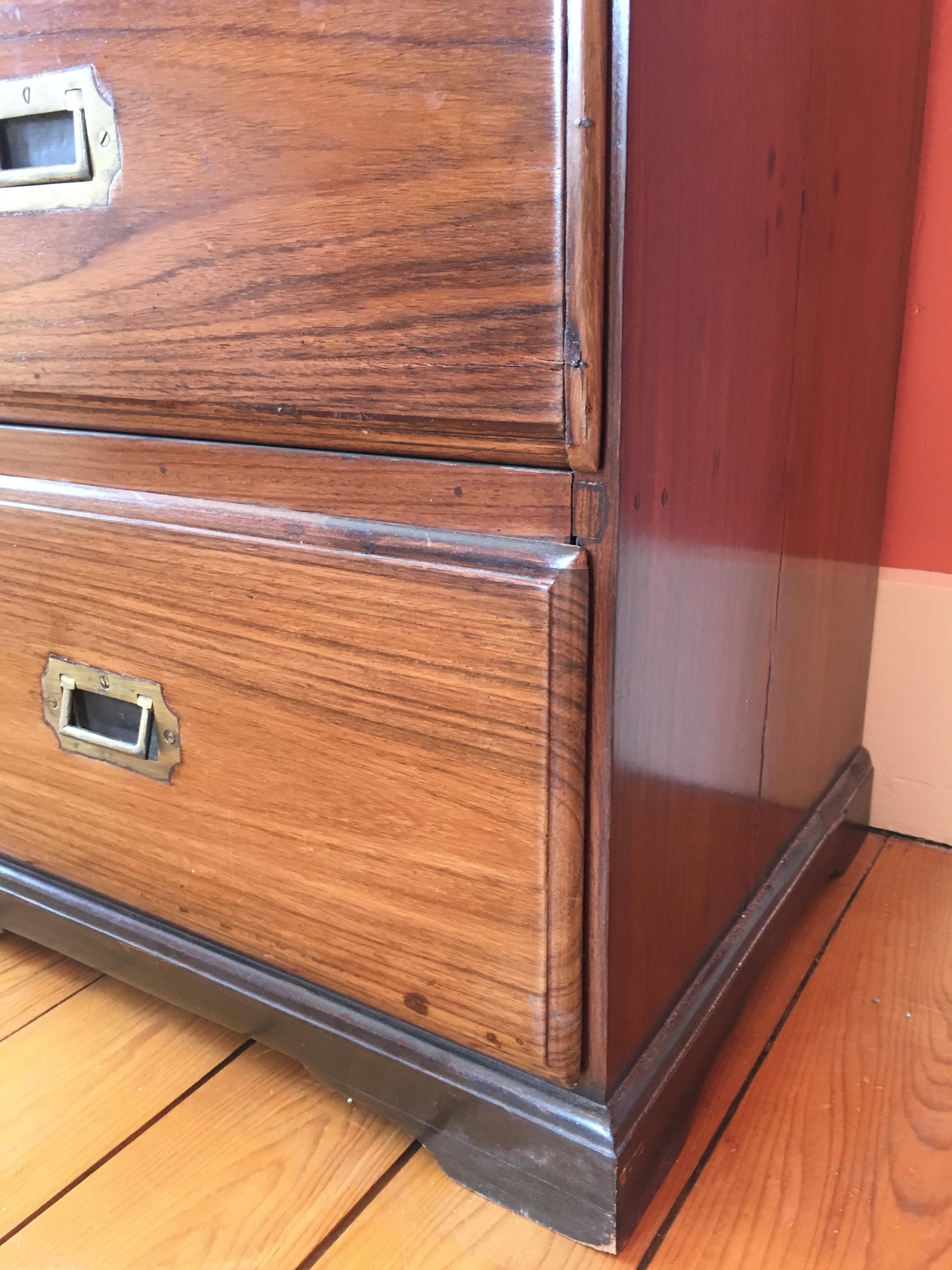 British Campaign Rosewood Chest of Drawers, Early 1900s For Sale 8