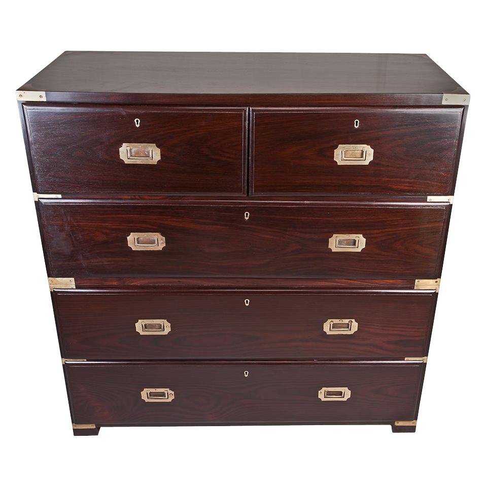 British Campaign Rosewood Chest of Drawers, Early 1900s