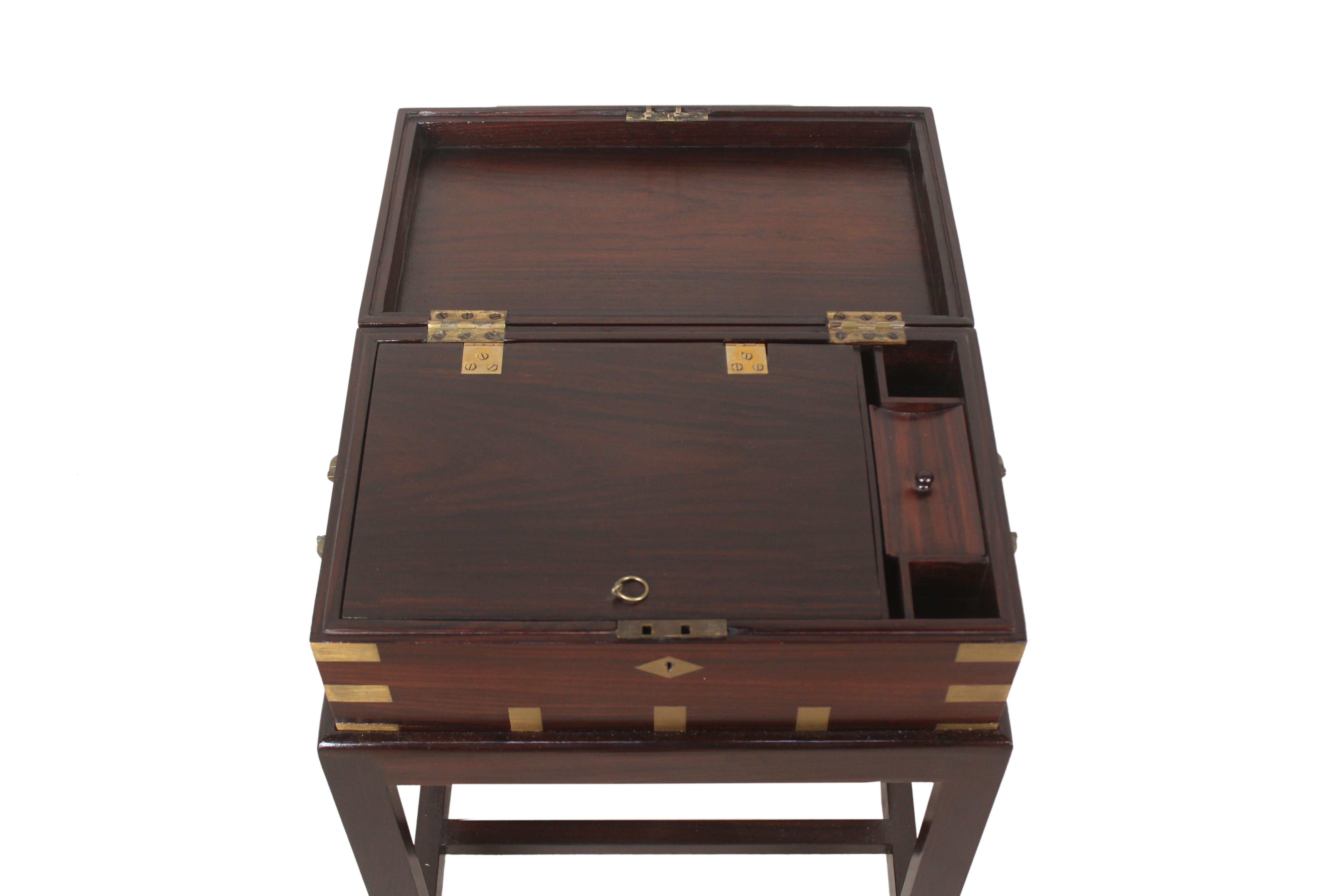 British Campaign Rosewood Officer's Chest on Stand, Early 1900s 2