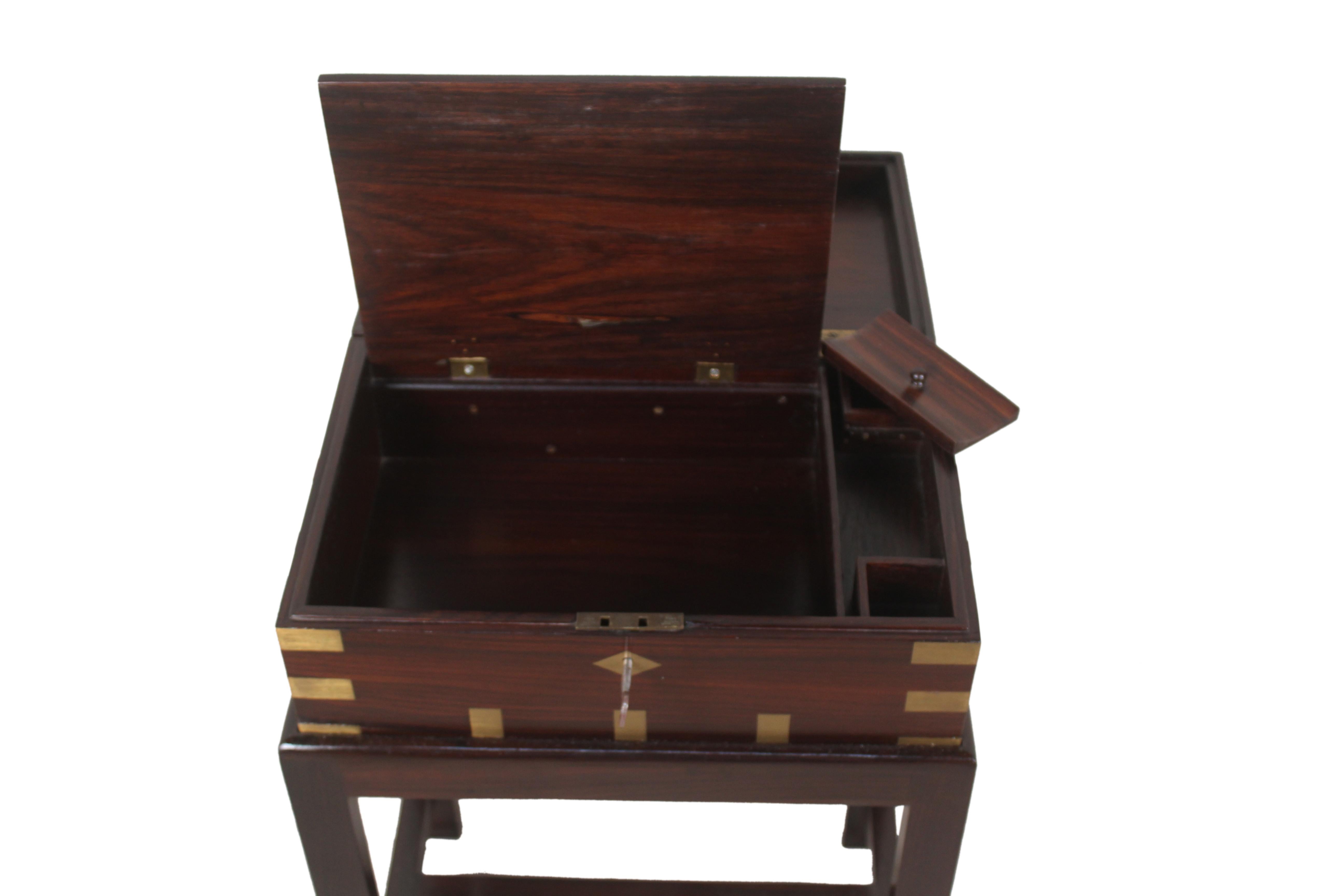 British Campaign Rosewood Officer's Chest on Stand, Early 1900s 3