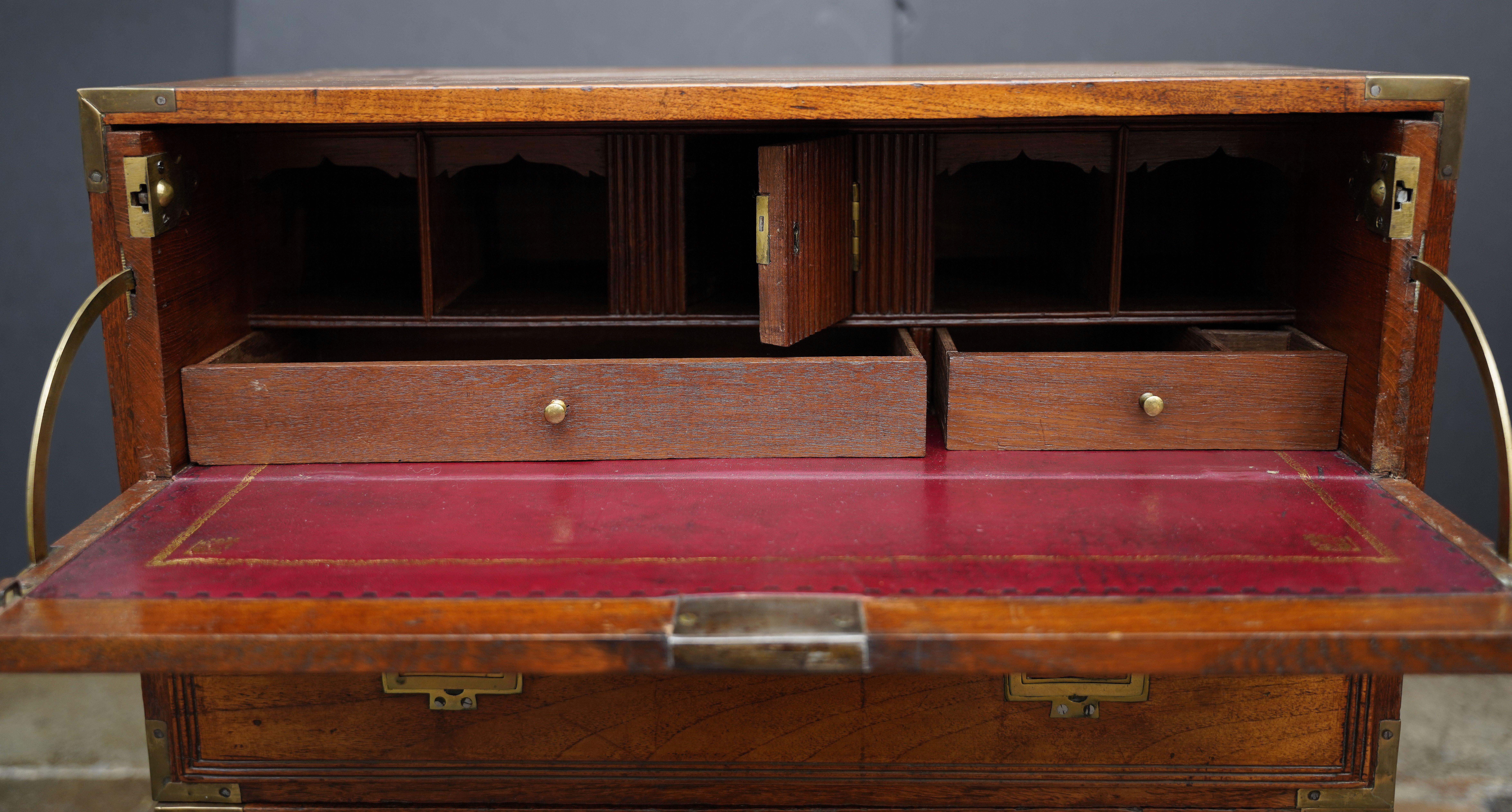 Rare and Diminutive British Military Campaign Secretary with Leather Top Fall 7