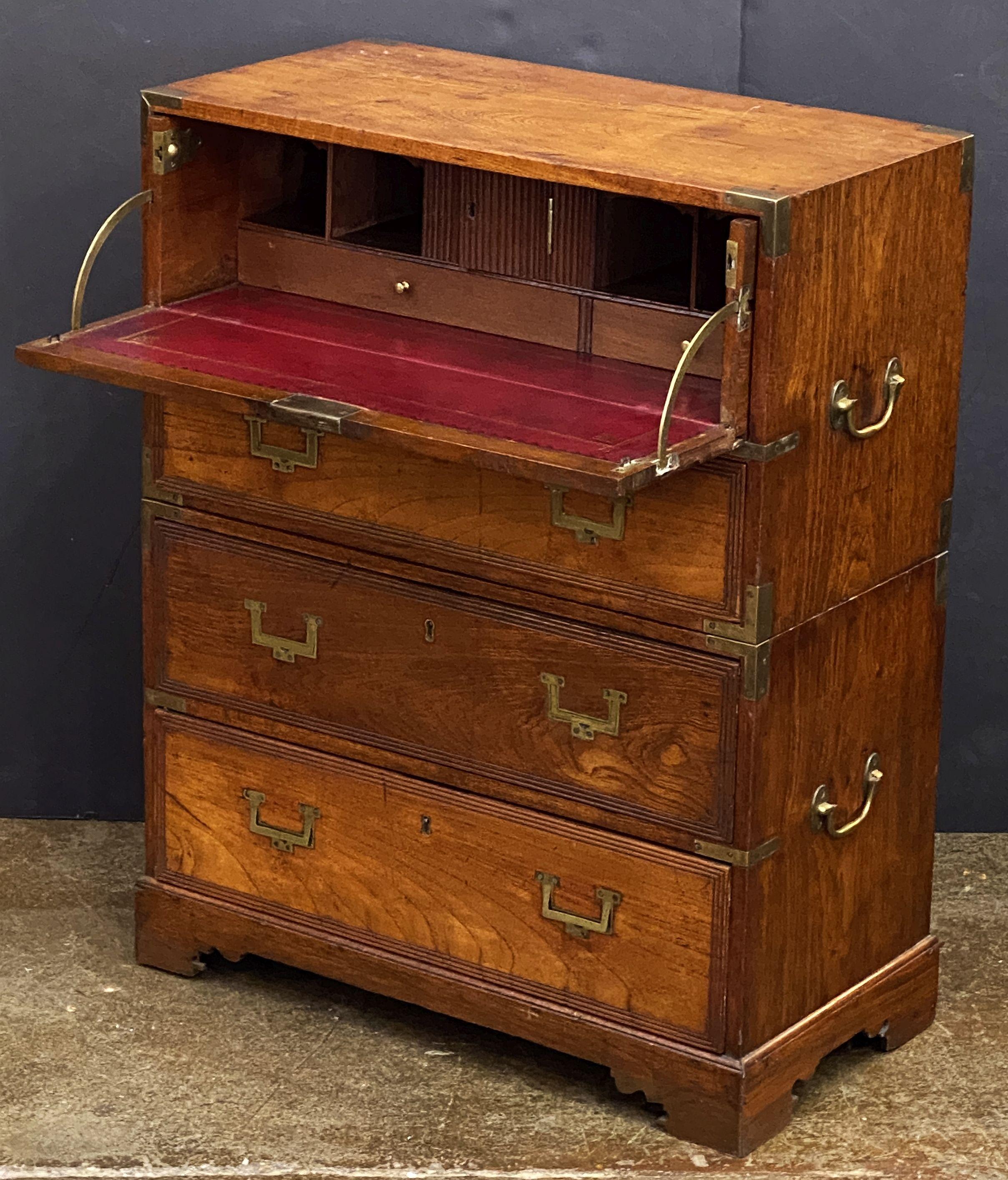 English Rare and Diminutive British Military Campaign Secretary with Leather Top Fall