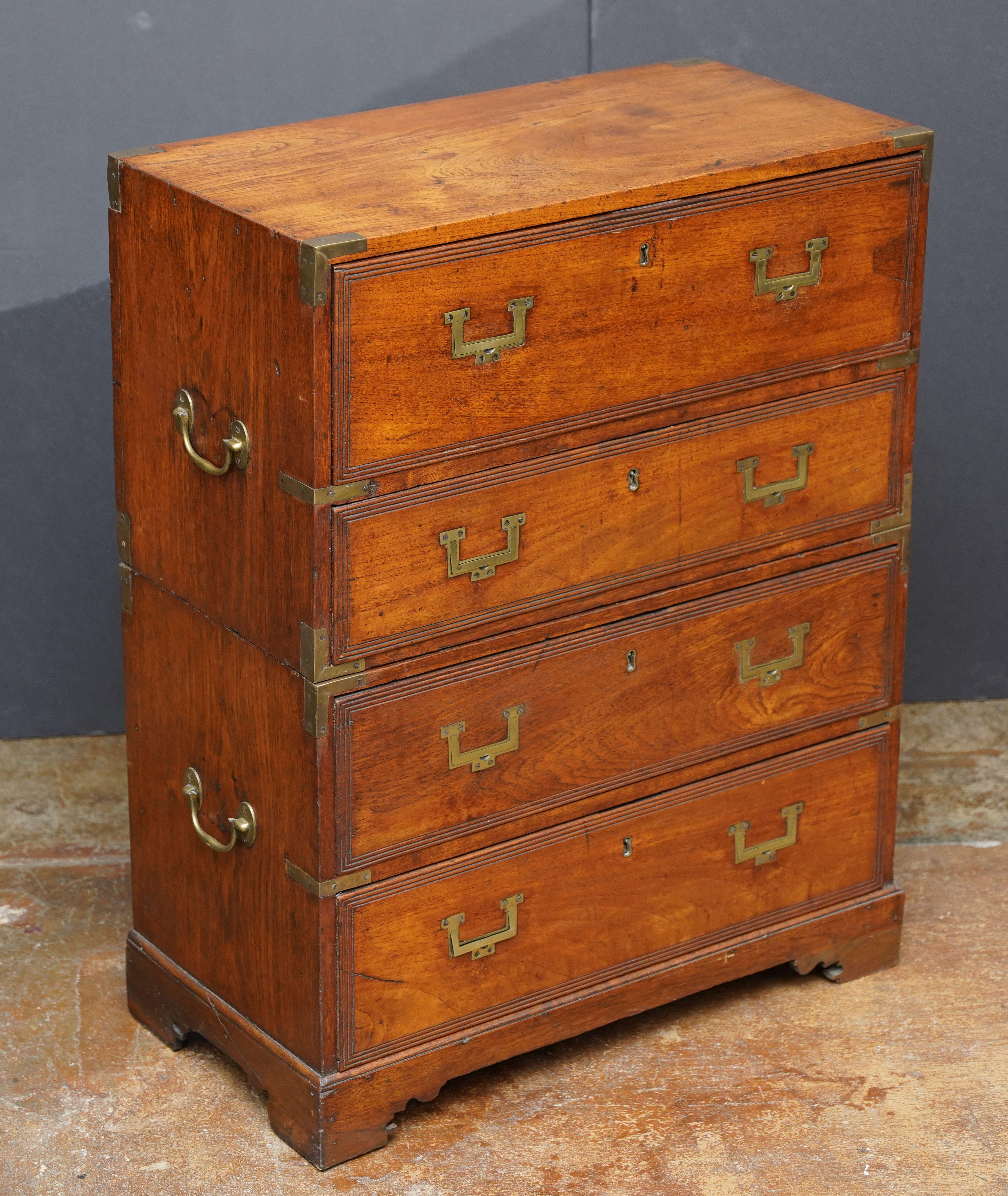 Rare and Diminutive British Military Campaign Secretary with Leather Top Fall In Good Condition In Austin, TX