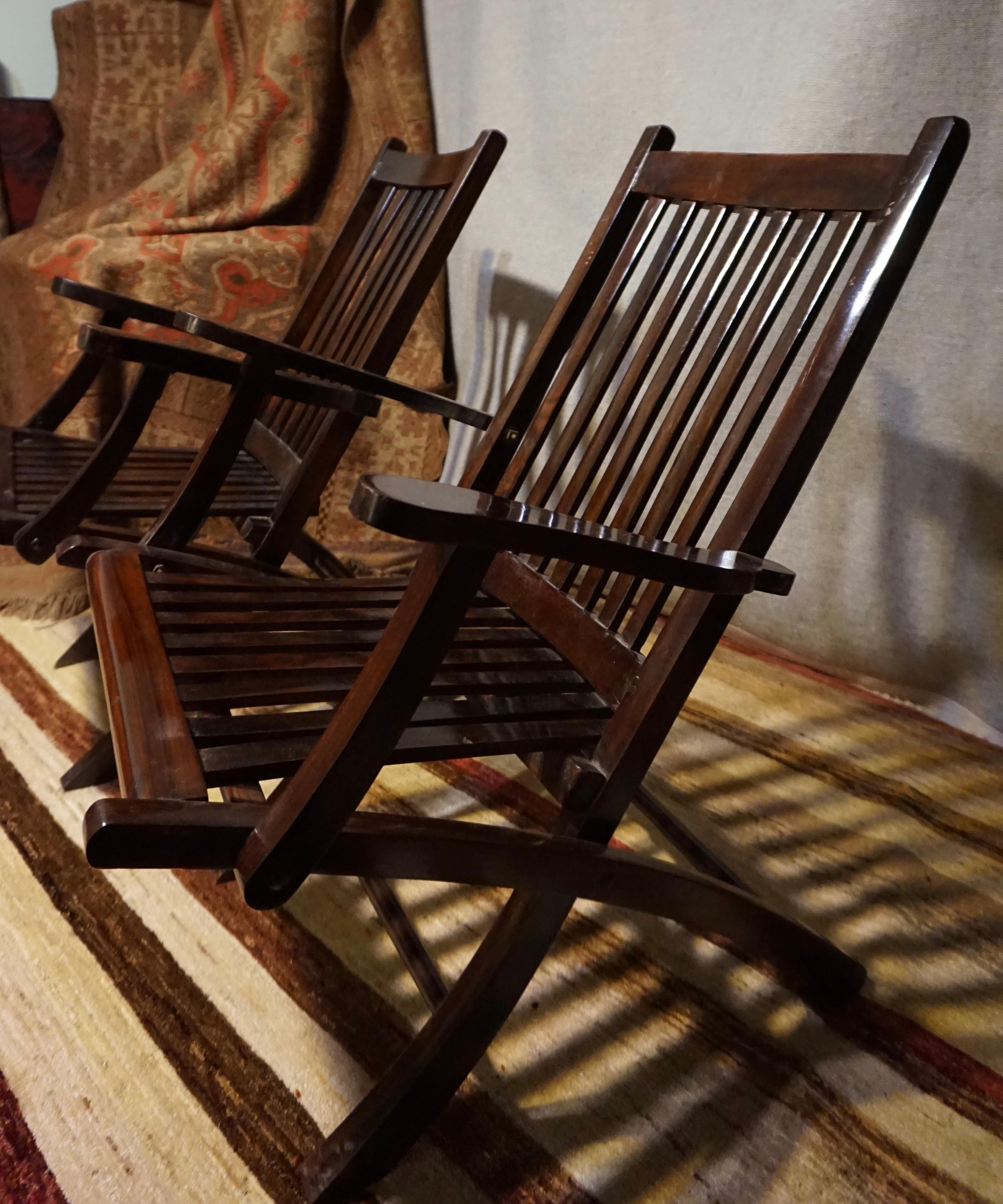 Early 20th Century British Campaign Solid Teak & Rosewood Folding Chairs