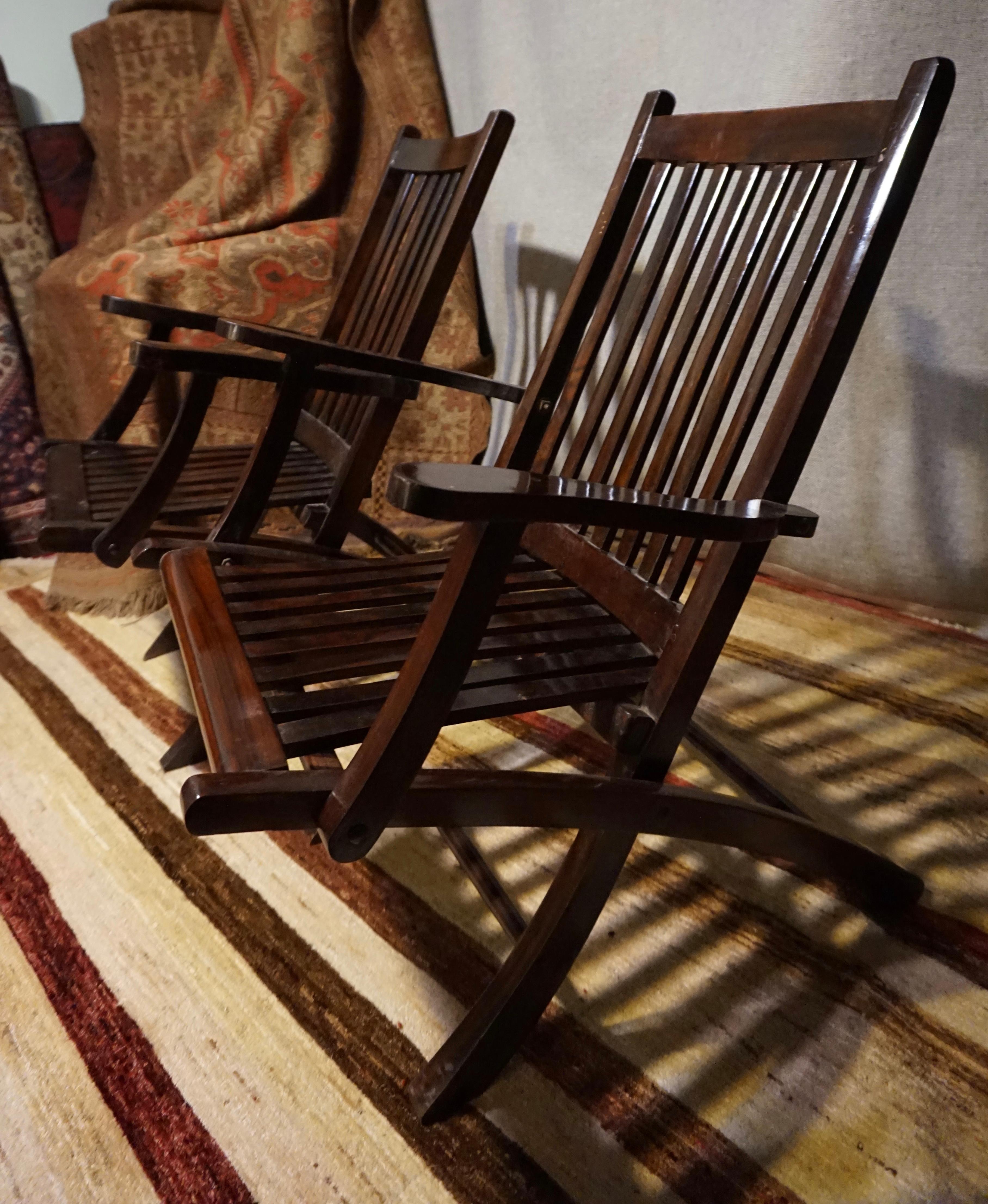 British Campaign Solid Teak & Rosewood Folding Chairs 1