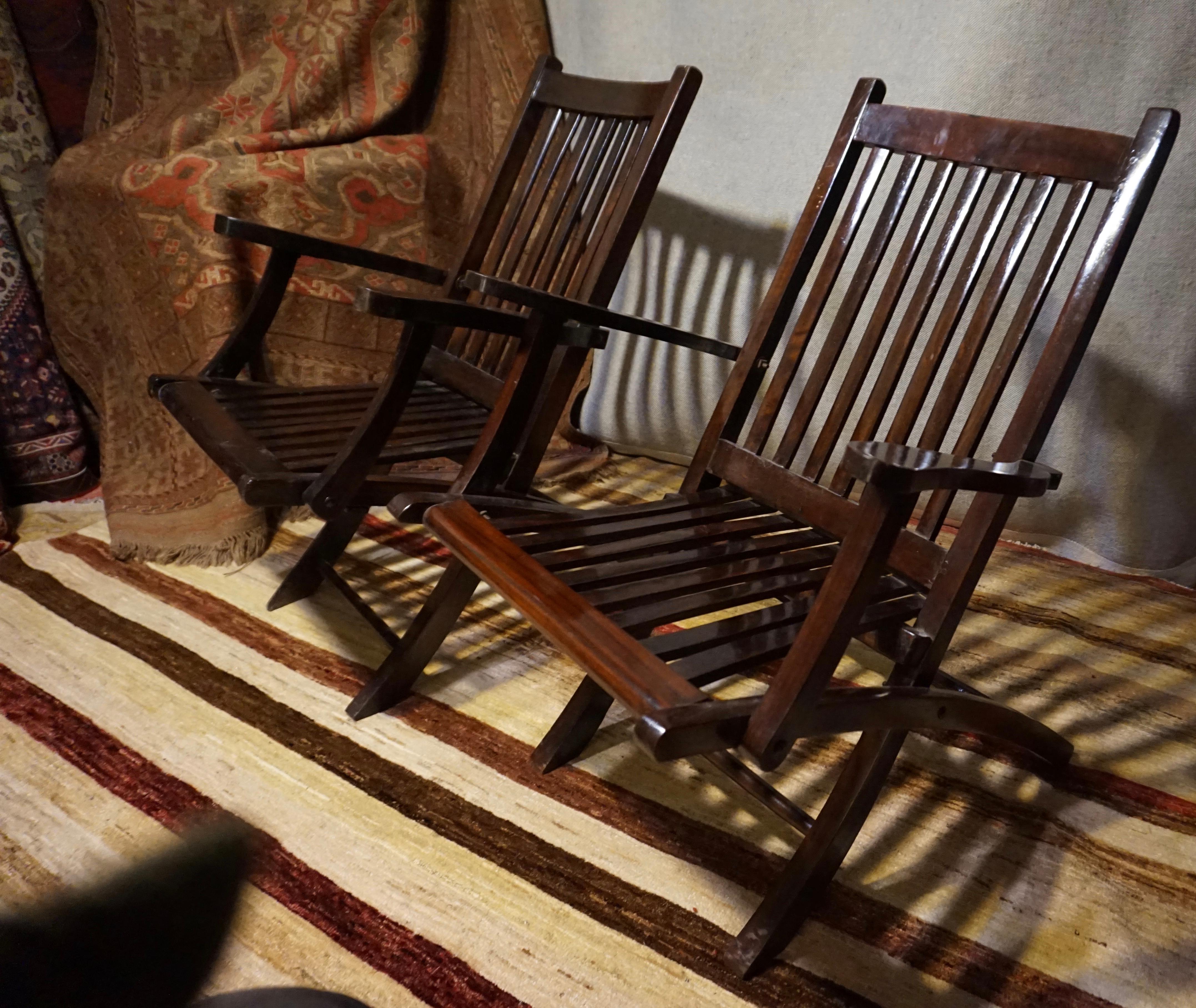 British Campaign Solid Teak & Rosewood Folding Chairs 2