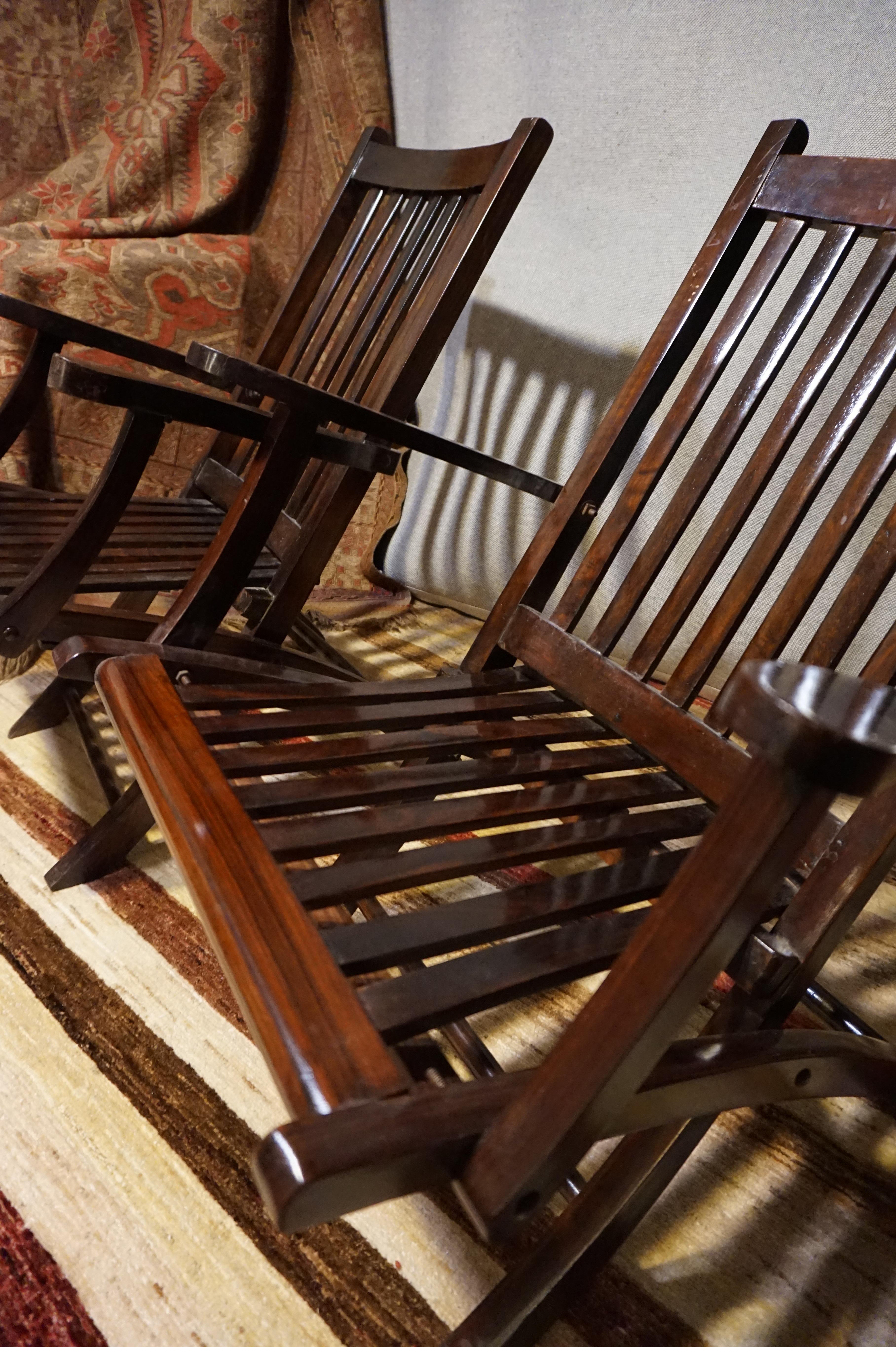 British Campaign Solid Teak & Rosewood Folding Chairs 3
