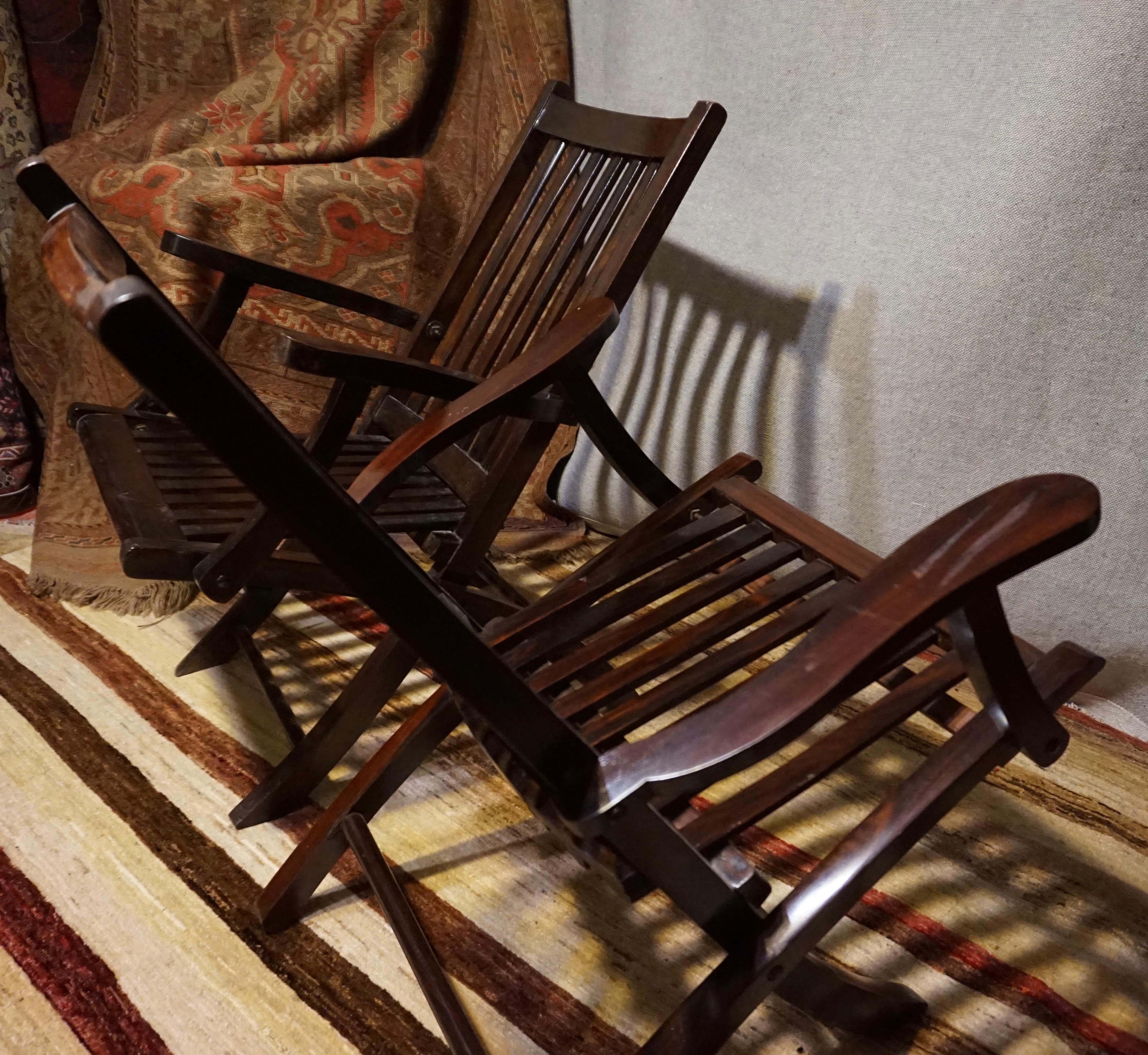 British Campaign Solid Teak & Rosewood Folding Chairs 6