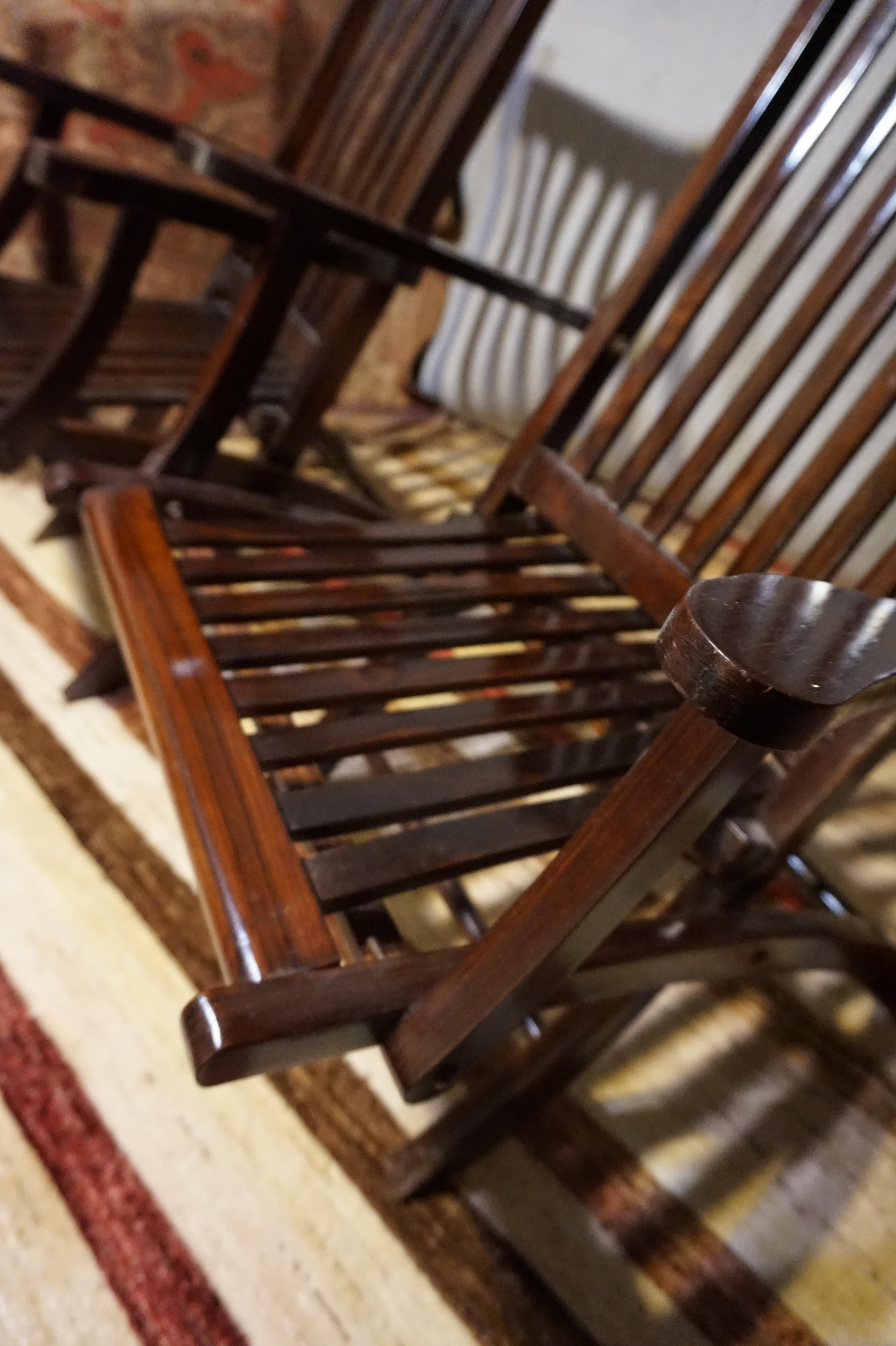 British Campaign Solid Teak & Rosewood Folding Chairs In Good Condition In Vancouver, British Columbia