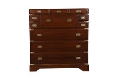 British Campaign Teak Secretary Chest of Drawers and Desk, Early 1900's