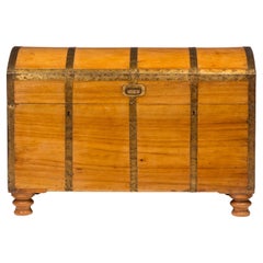 British Camphor Wood Military Campaign Trunk with Curved Top and Brass Hardware