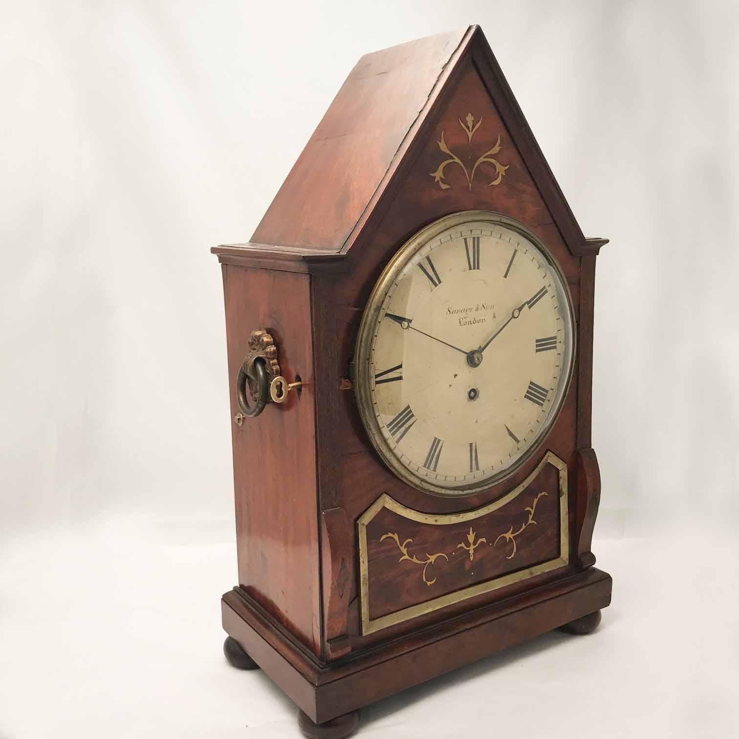 English British/Canadian Eight Day Mantel Timepiece in Mahogany and Cut-Brass Case