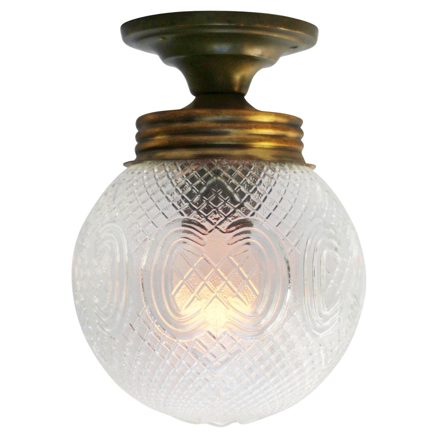 British Clear Reeded Glass Flush Mount Ceiling Lamps