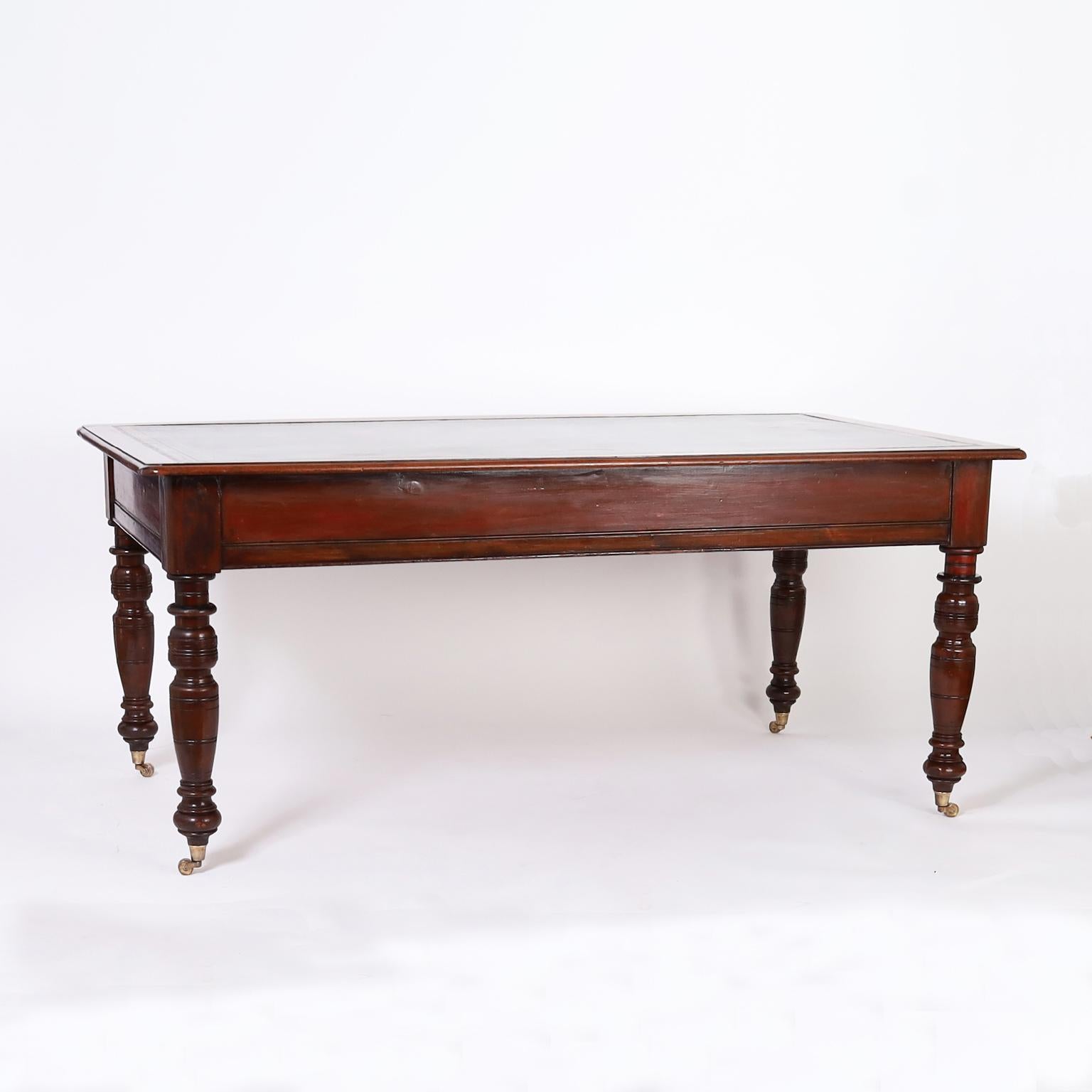 English British Colonia Style Leather Top Desk or Writing Table