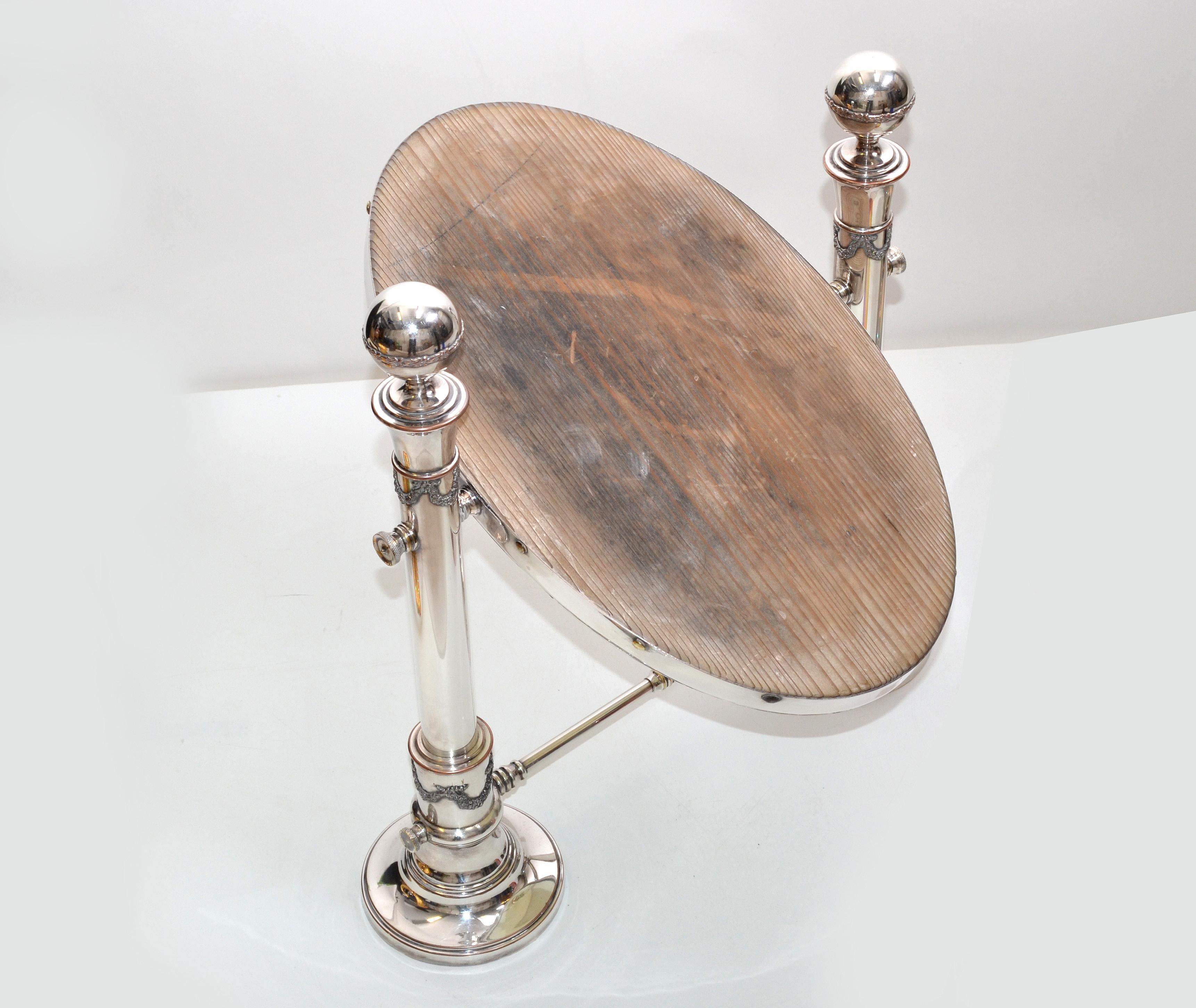 Silver British Colonial Antique 1910 Sheffield England Oval Vanity Mirror Pedestal For Sale