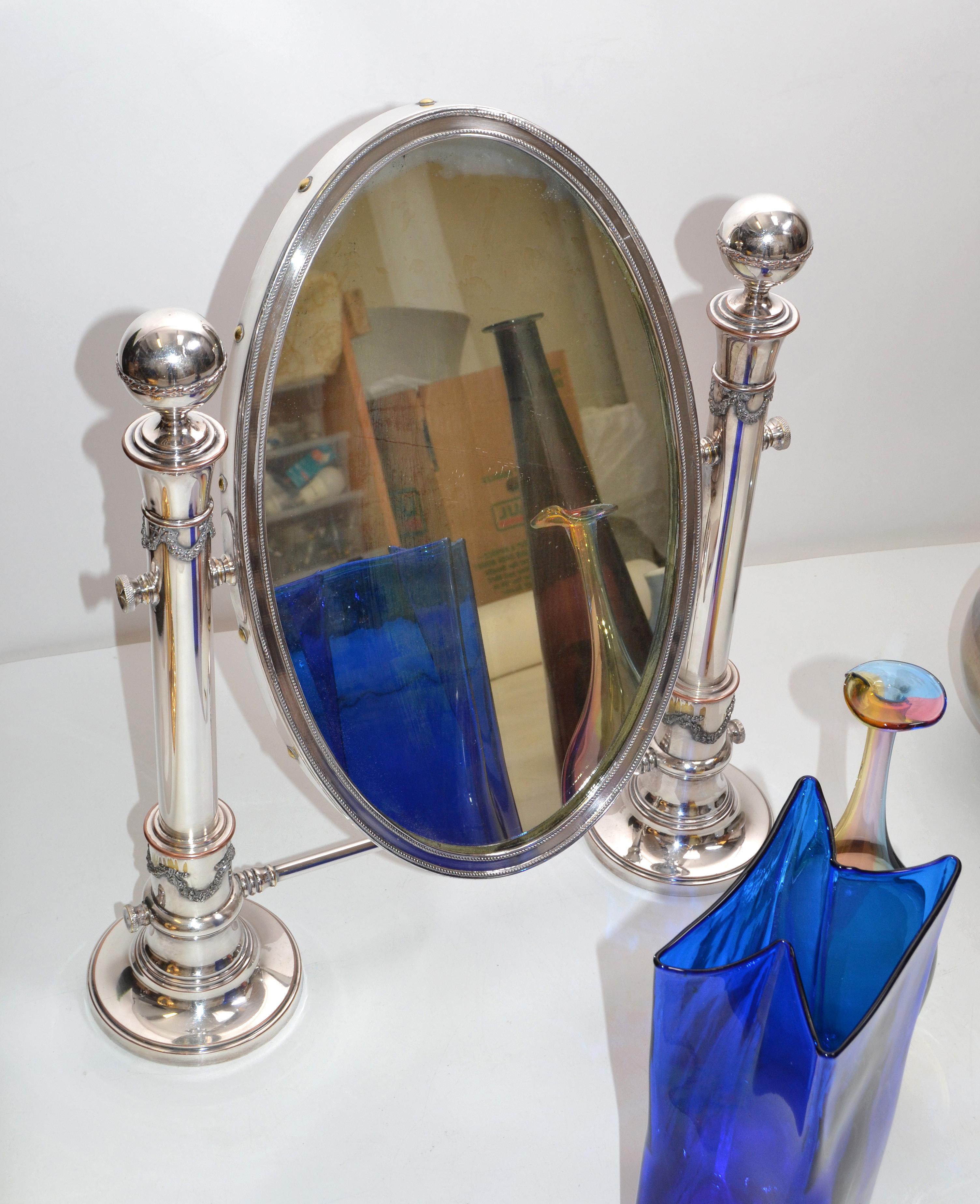 British Colonial Antique 1910 Sheffield England Oval Vanity Mirror Pedestal en vente 3