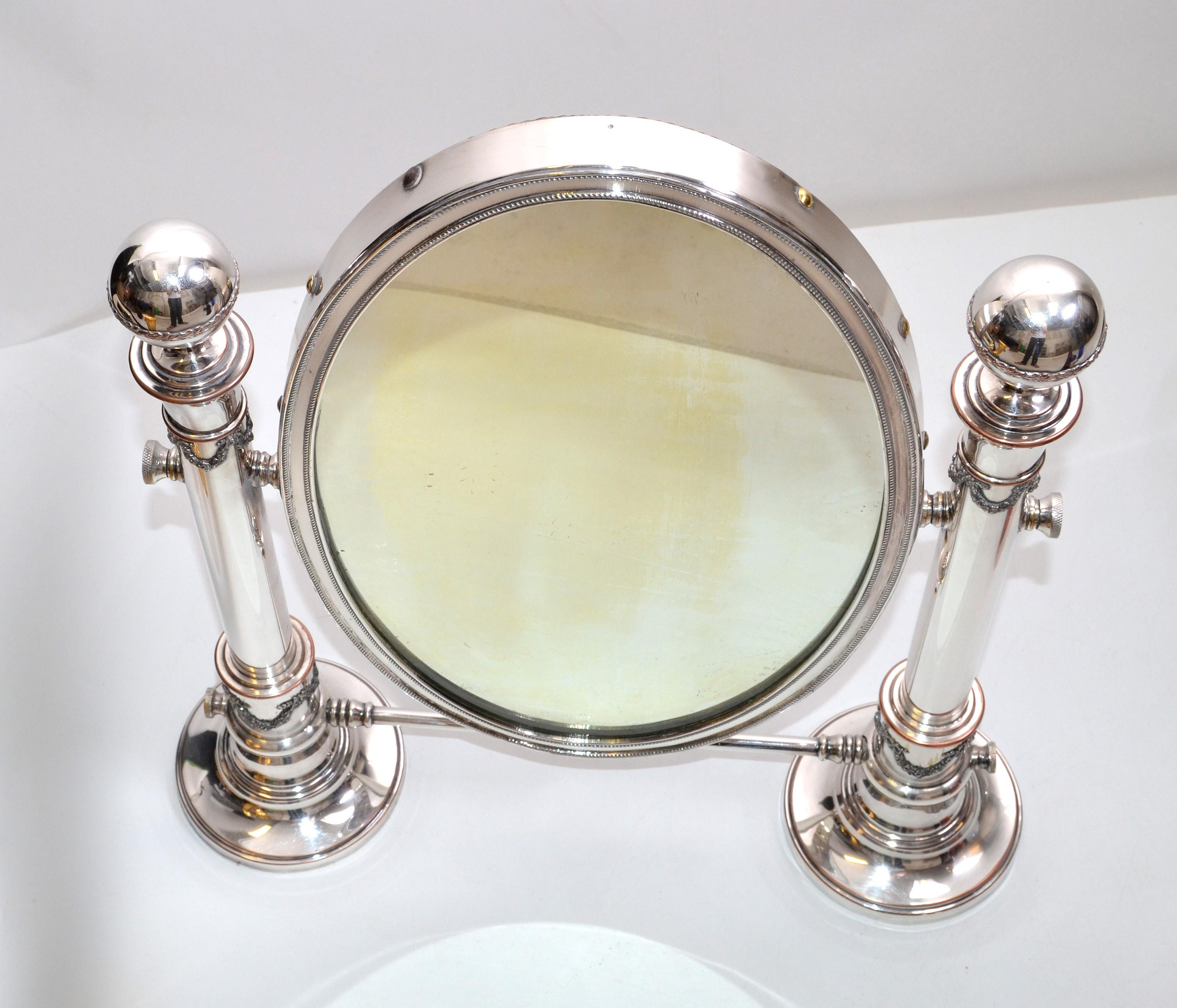 Early 20th Century British Colonial Antique 1910 Sheffield England Oval Vanity Mirror Pedestal For Sale