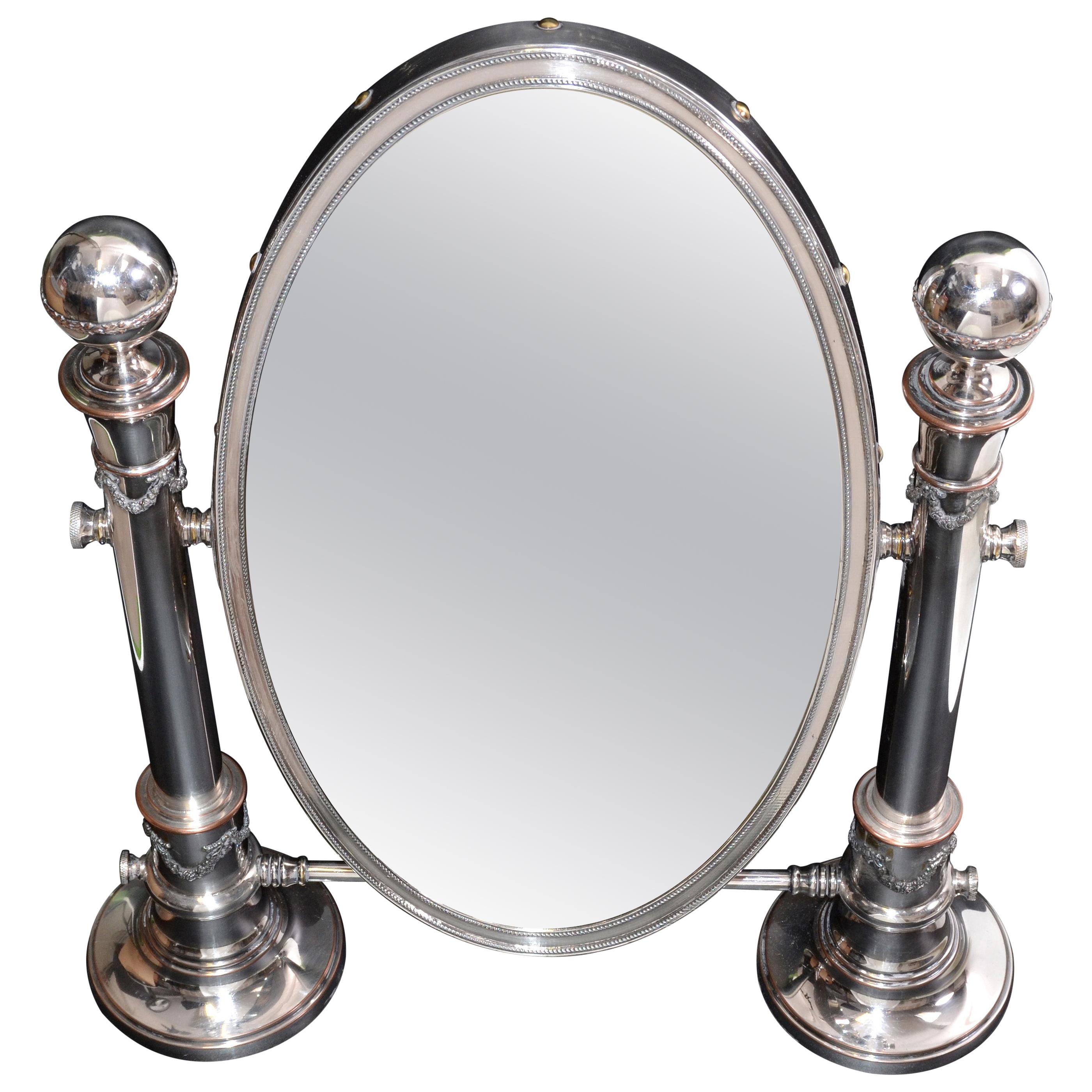 British Colonial Antique 1910 Sheffield England Oval Vanity Mirror Pedestal en vente