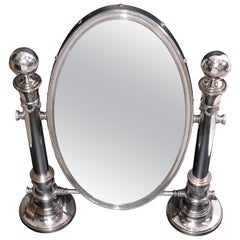 British Colonial Antique 1910 Sheffield England Oval Vanity Mirror Pedestal