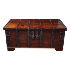 British Colonial Antique Merchant Hardwood Travel Chest, circa 1850