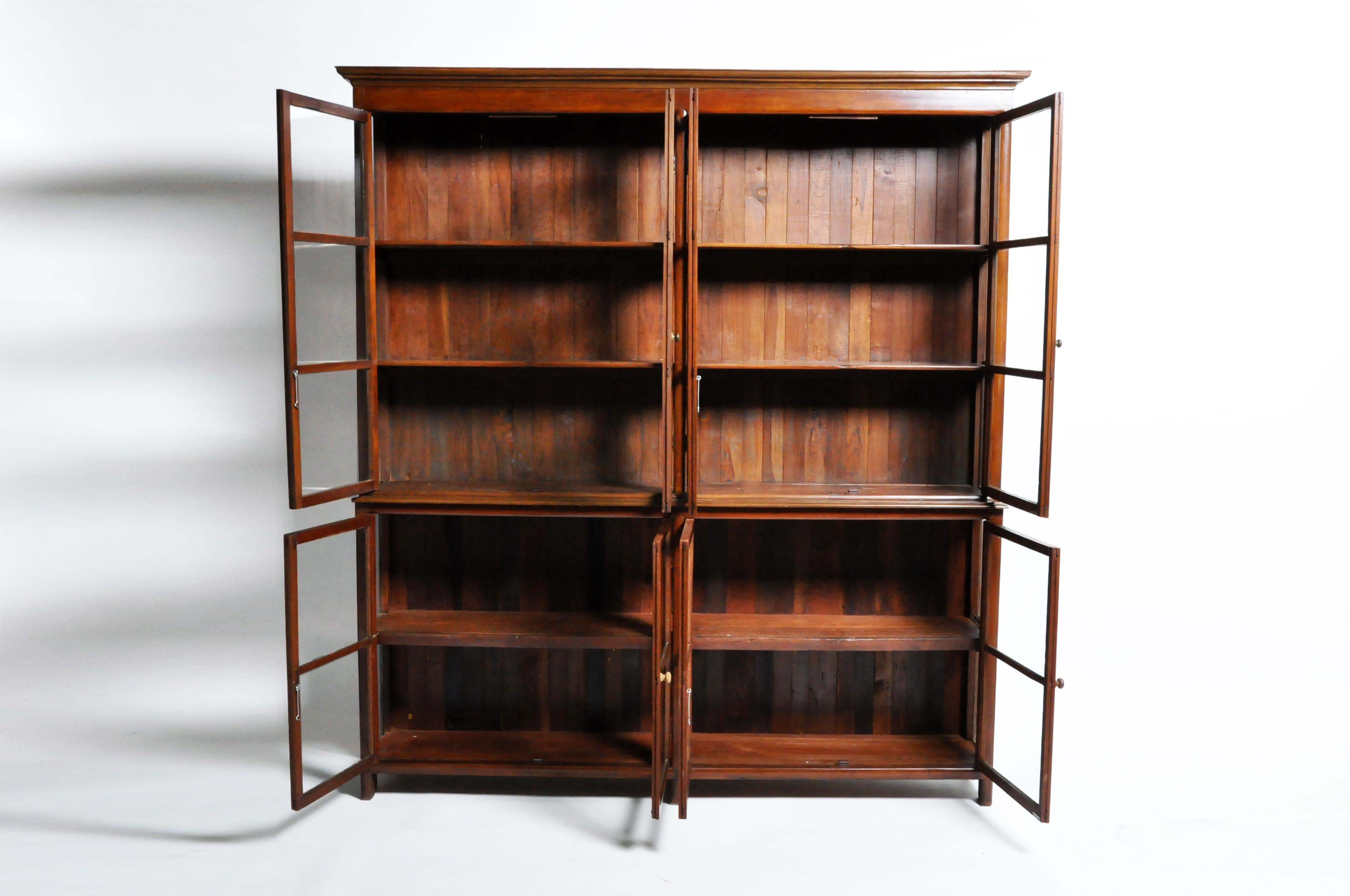 British Colonial Art Deco Breakfront Bookcase with Four Pairs of Doors 5