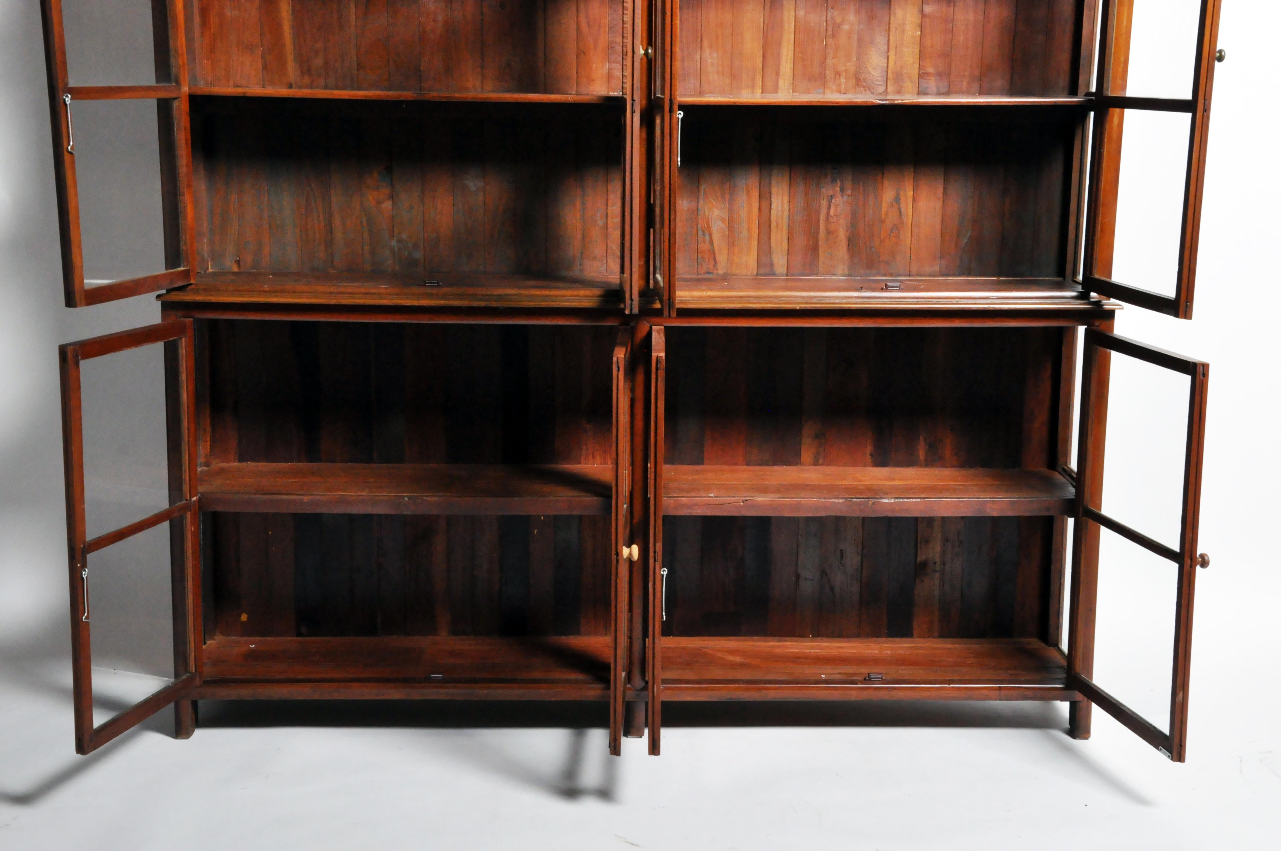 British Colonial Art Deco Breakfront Bookcase with Four Pairs of Doors 7