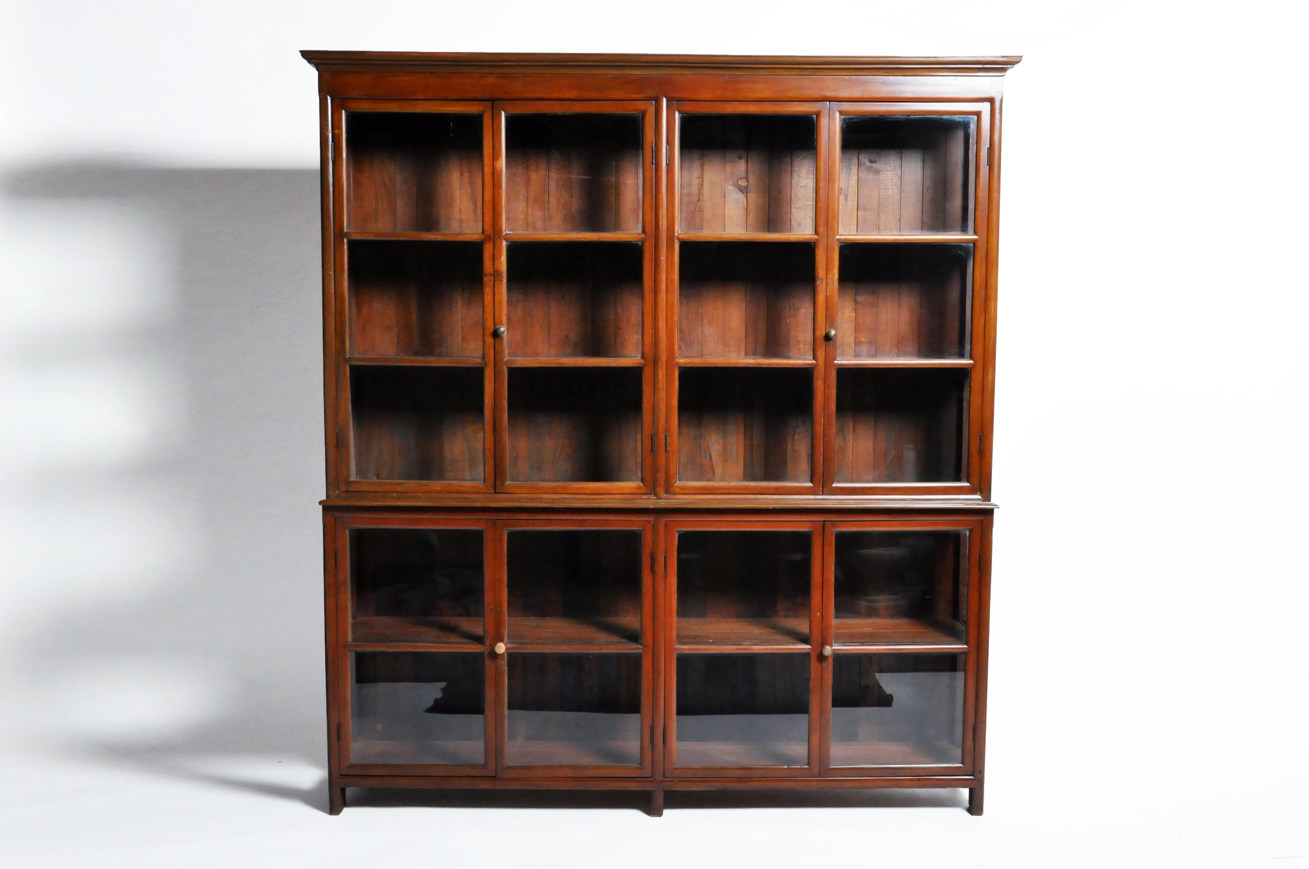 British Colonial Art Deco Breakfront Bookcase with Four Pairs of Doors 14
