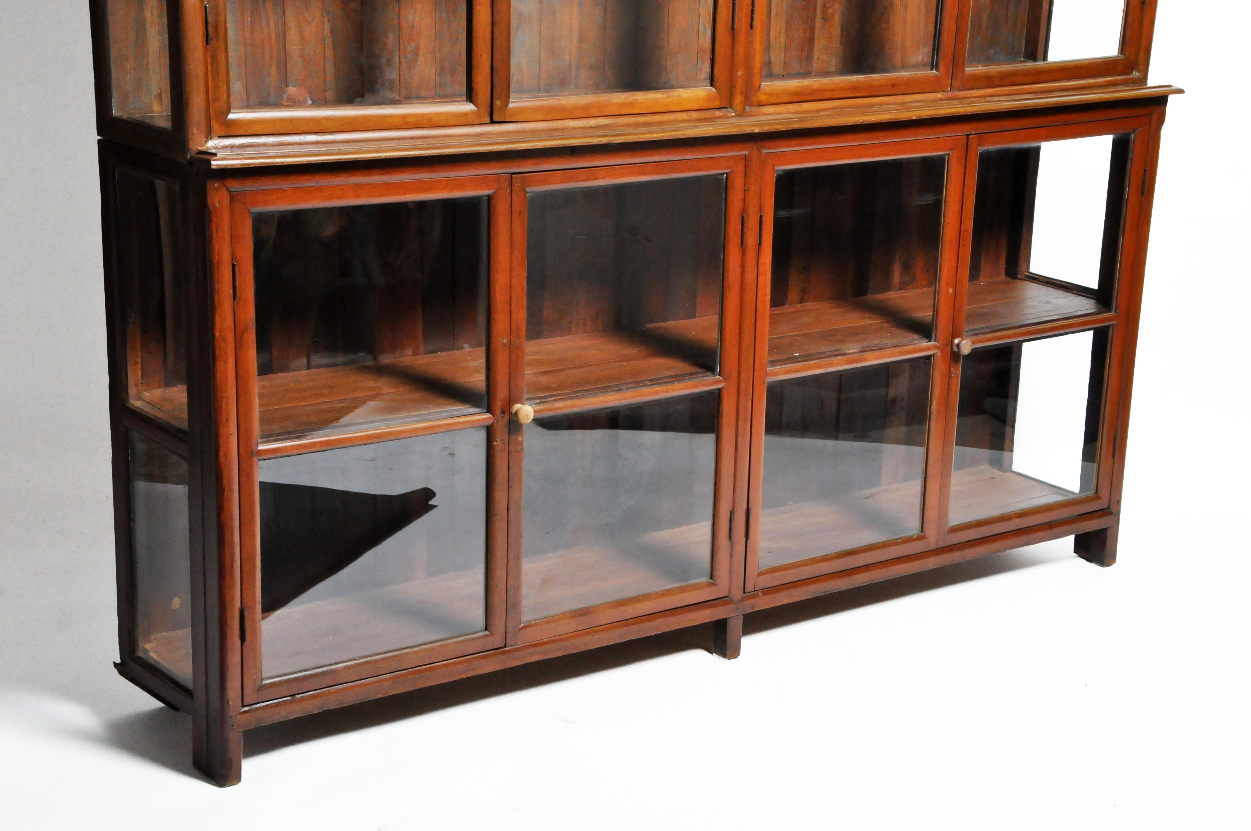 20th Century British Colonial Art Deco Breakfront Bookcase with Four Pairs of Doors