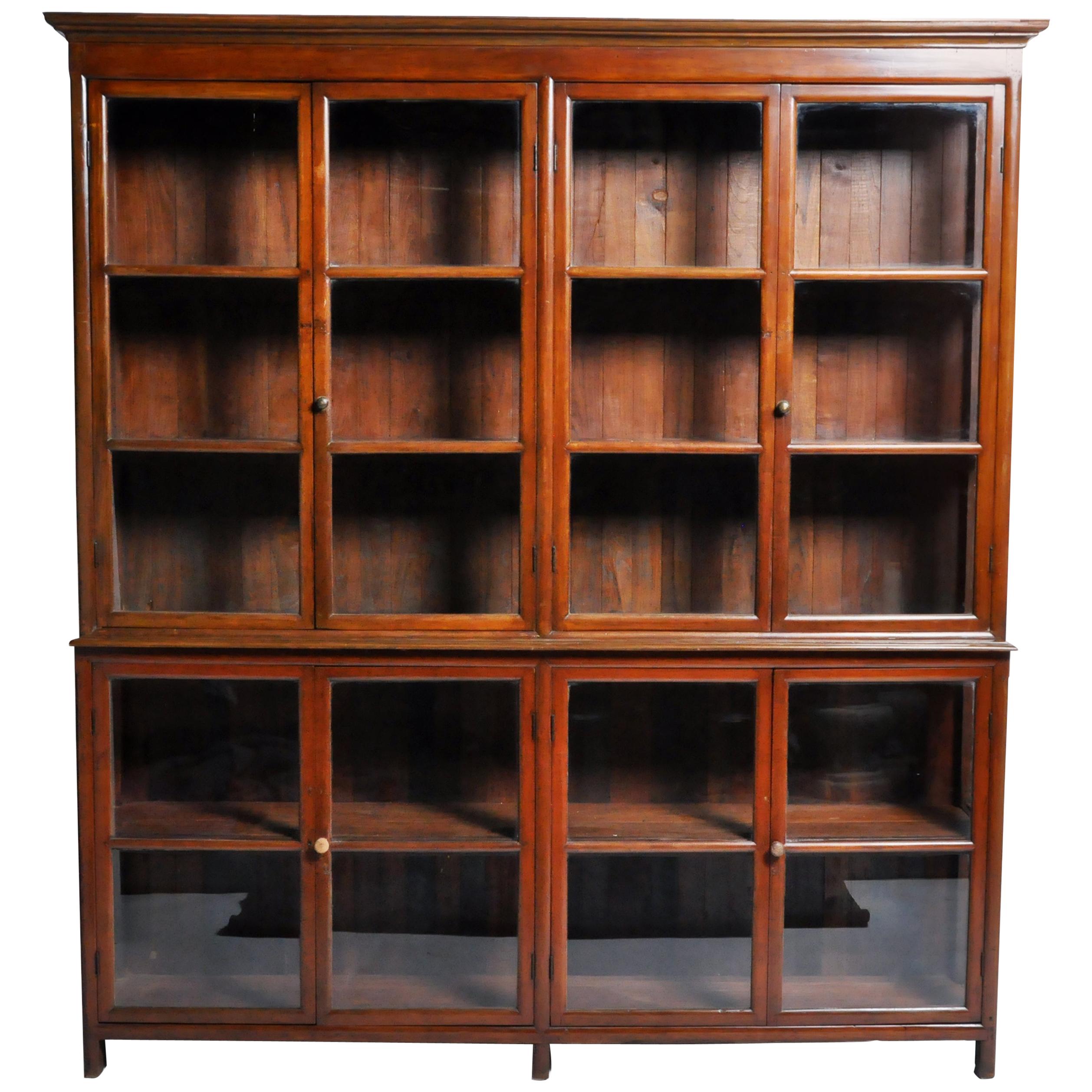 British Colonial Art Deco Breakfront Bookcase with Four Pairs of Doors