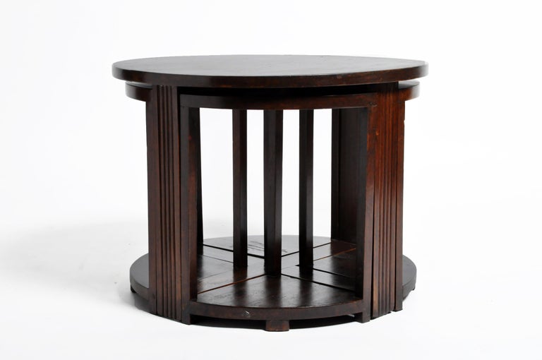 British Colonial Art Deco Round Coffee Table with Four ...