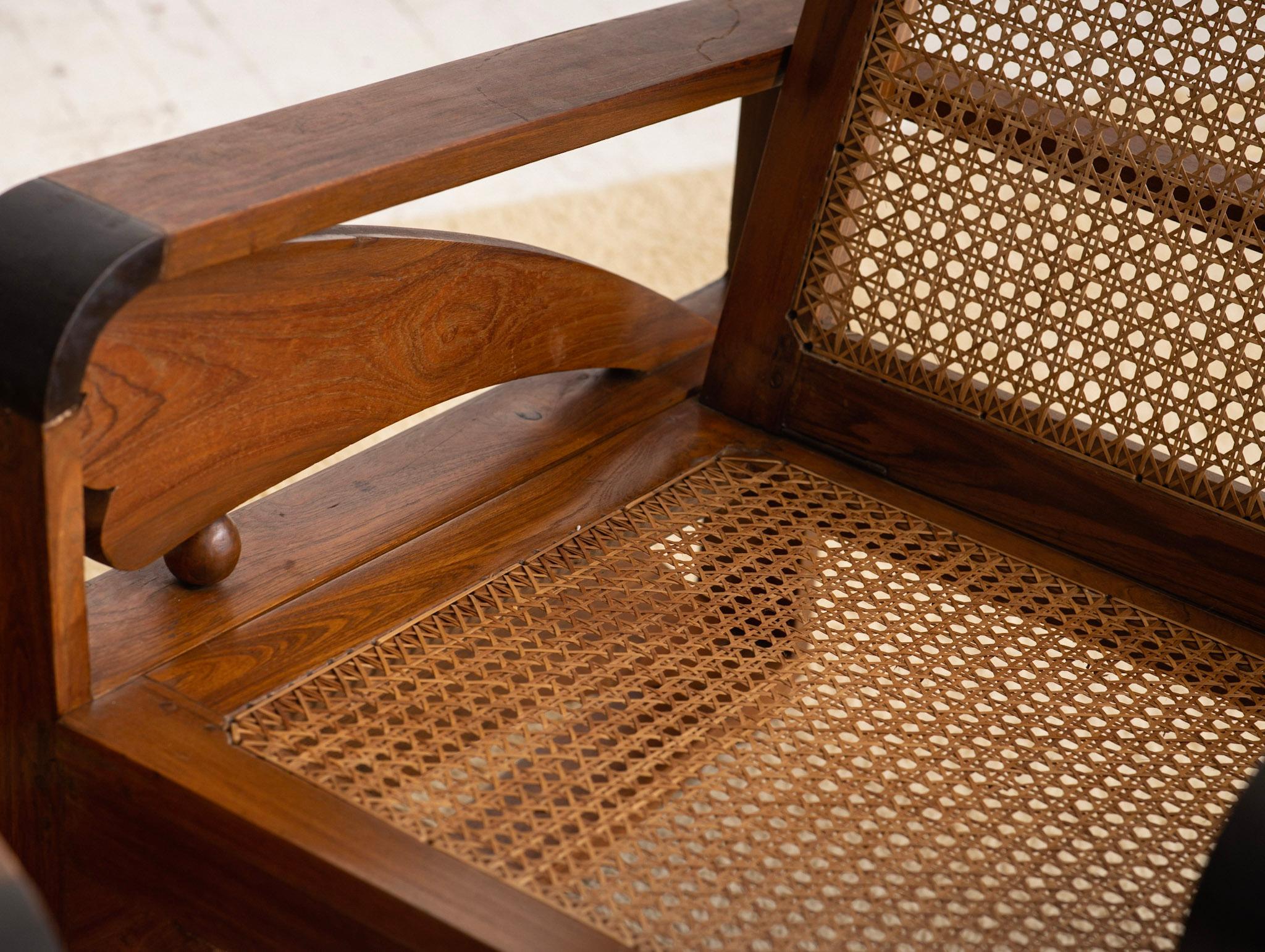 British Colonial Art Deco Teak and Cane Chairs, a Pair 5