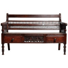 British Colonial Bench with Two Drawers