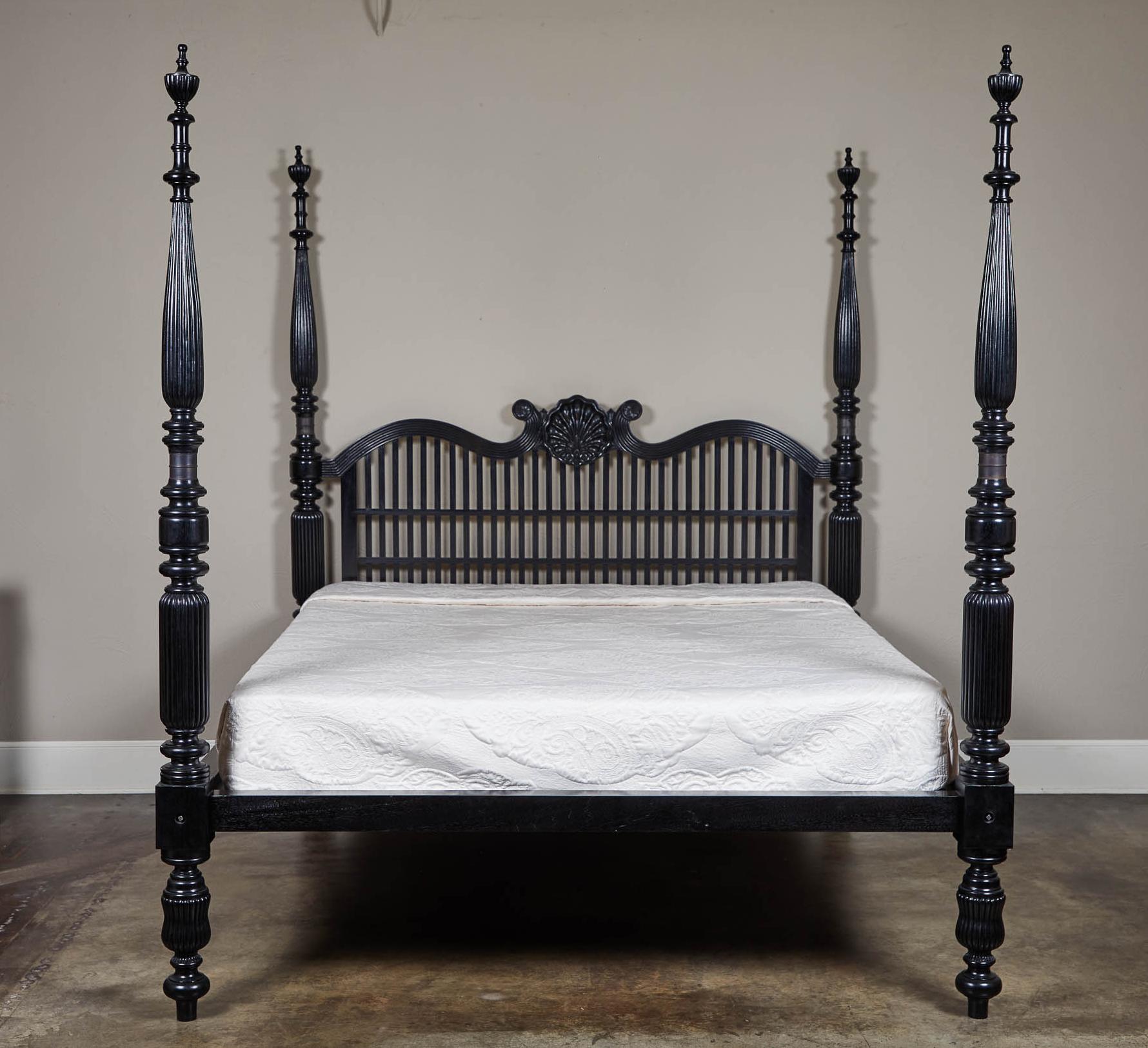 Wood British Colonial California King Shell Bed, Susanne Hollis Collection For Sale