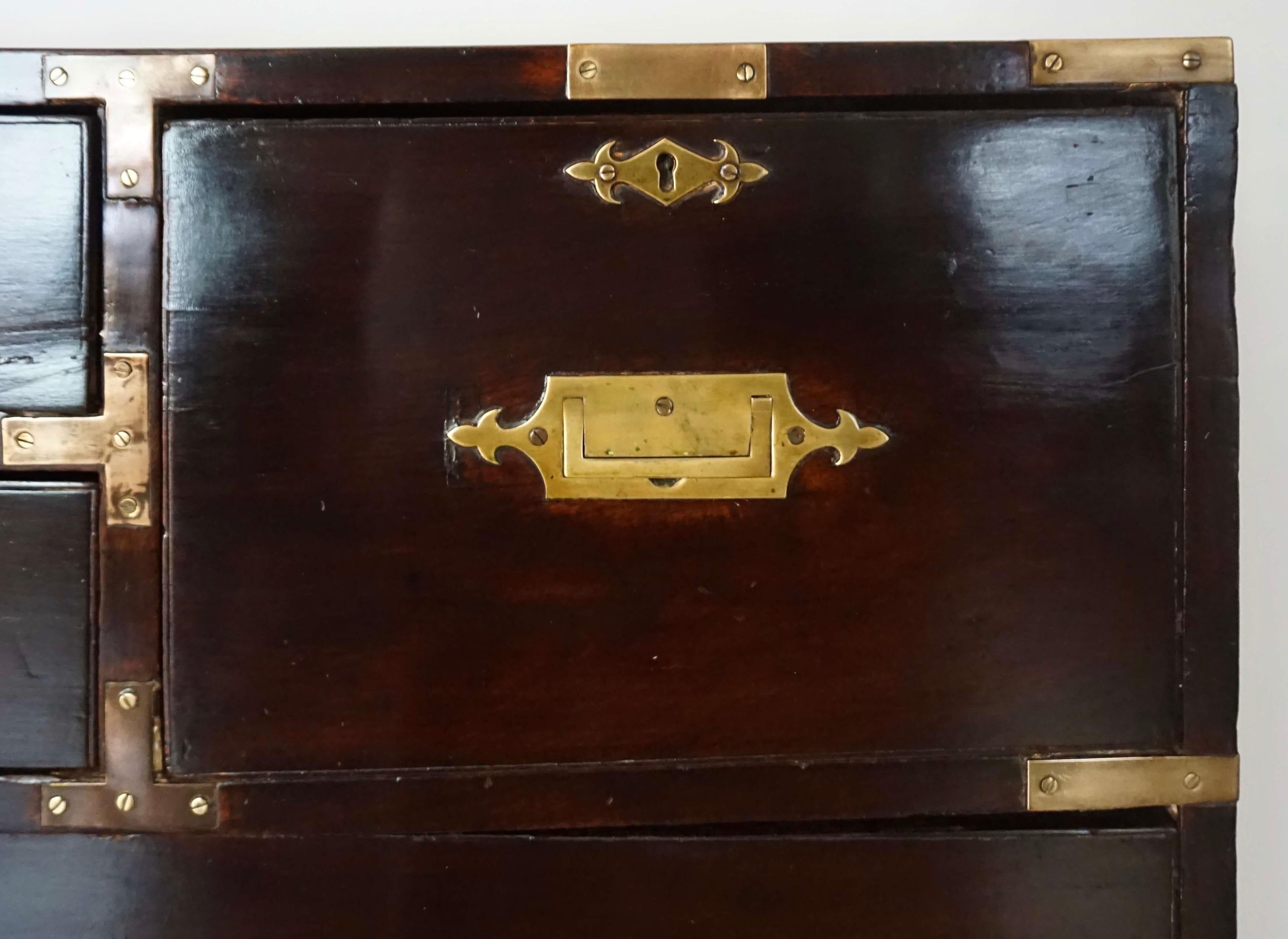 British Colonial Campaign Chest of Drawers, circa 1840 In Good Condition In Kinderhook, NY