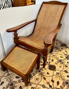 British Colonial Cane Plantation Chair and Matching Ottoman
