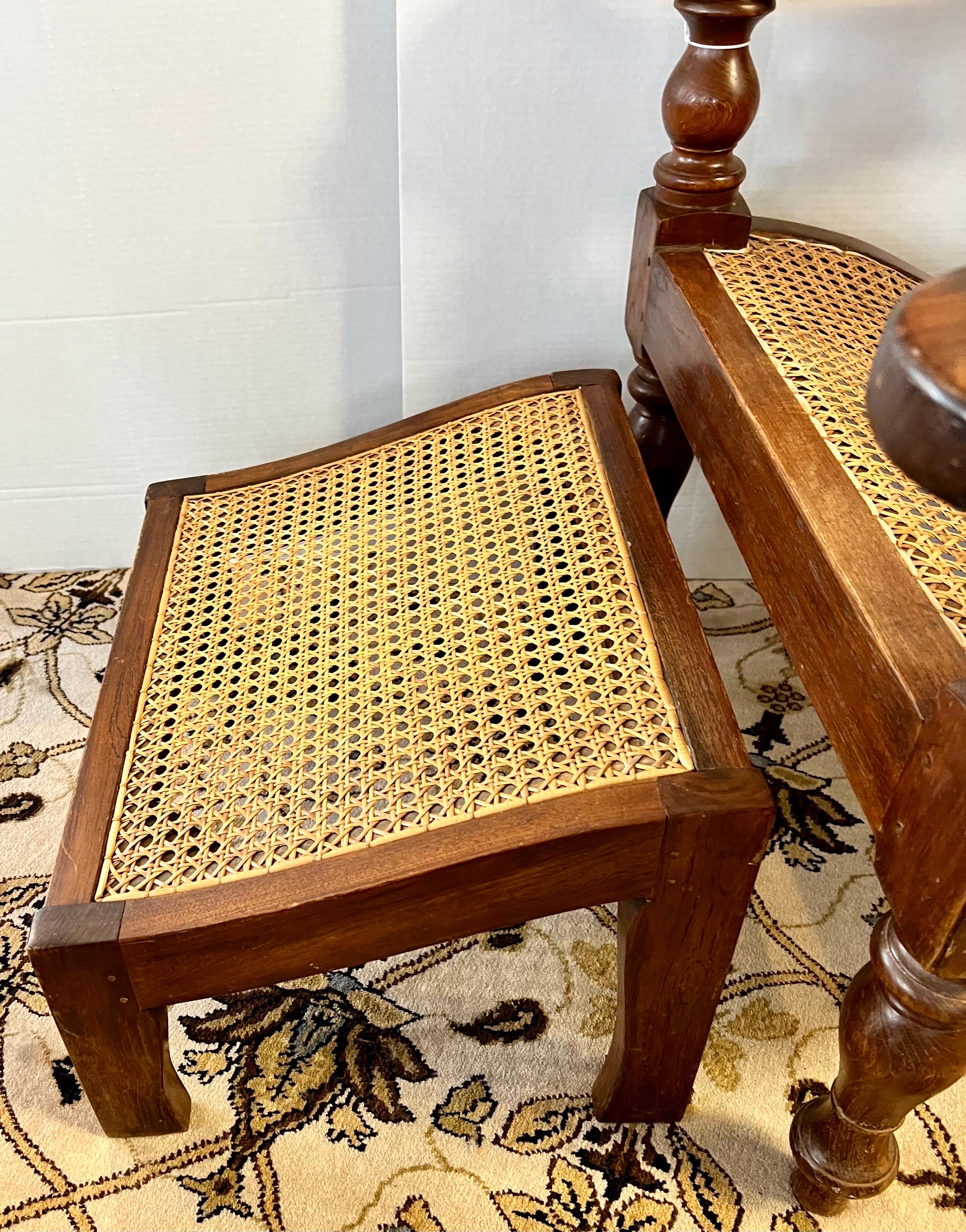 20th Century British Colonial Cane Plantation Chair and Matching Ottoman