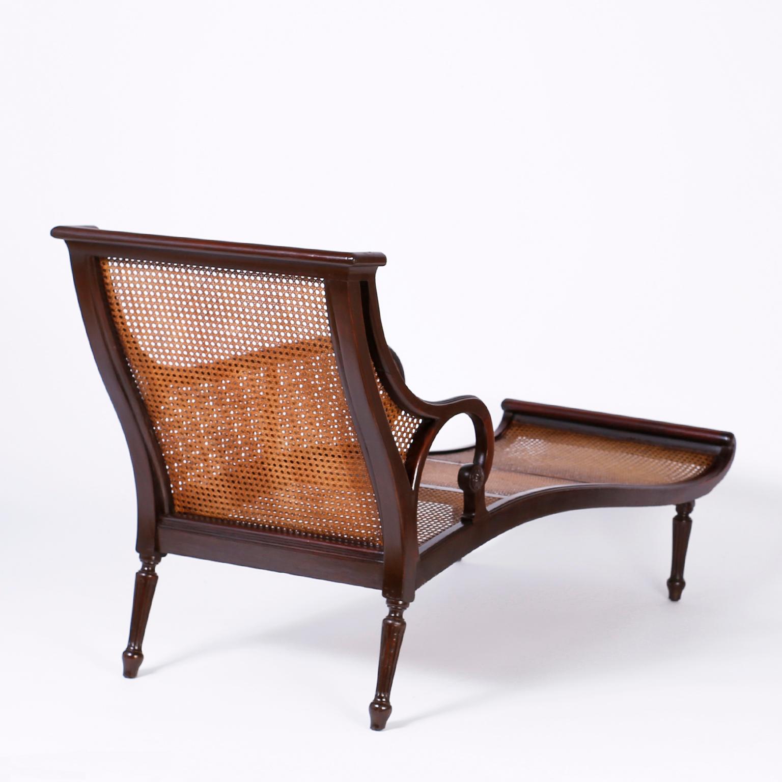 Mahogany British Colonial Caned Chaise Lounge or Recamier