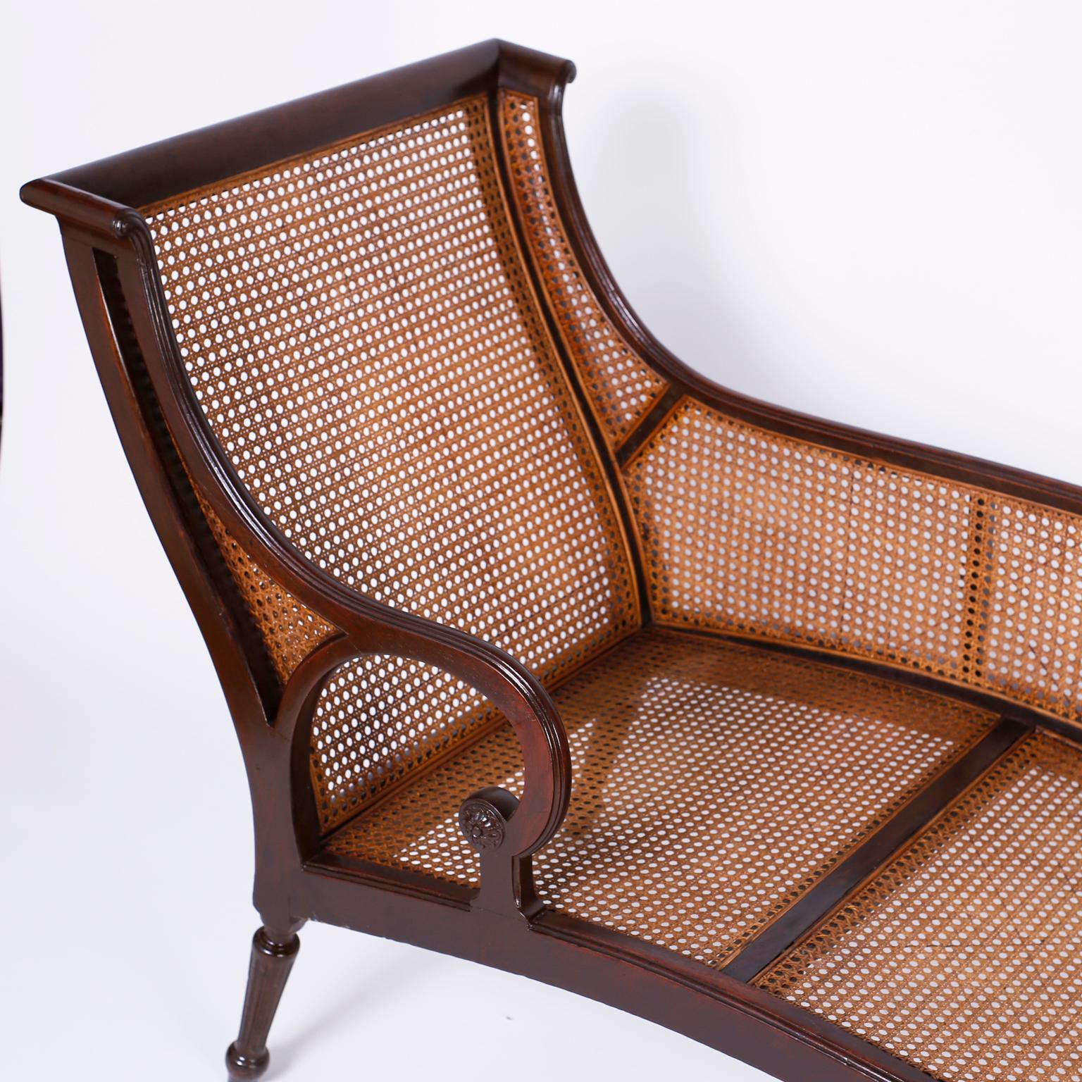 English British Colonial Caned Chaise Lounge or Recamier