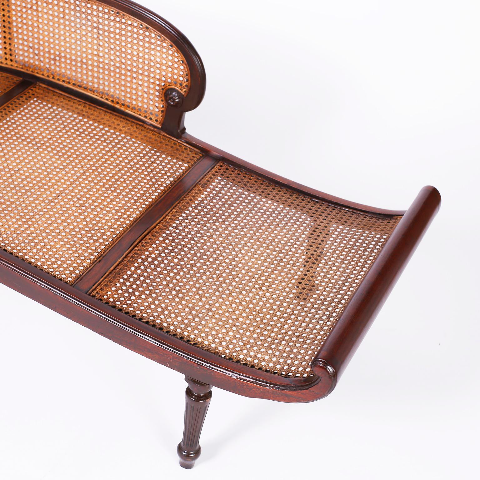 Caning British Colonial Caned Chaise Lounge or Recamier