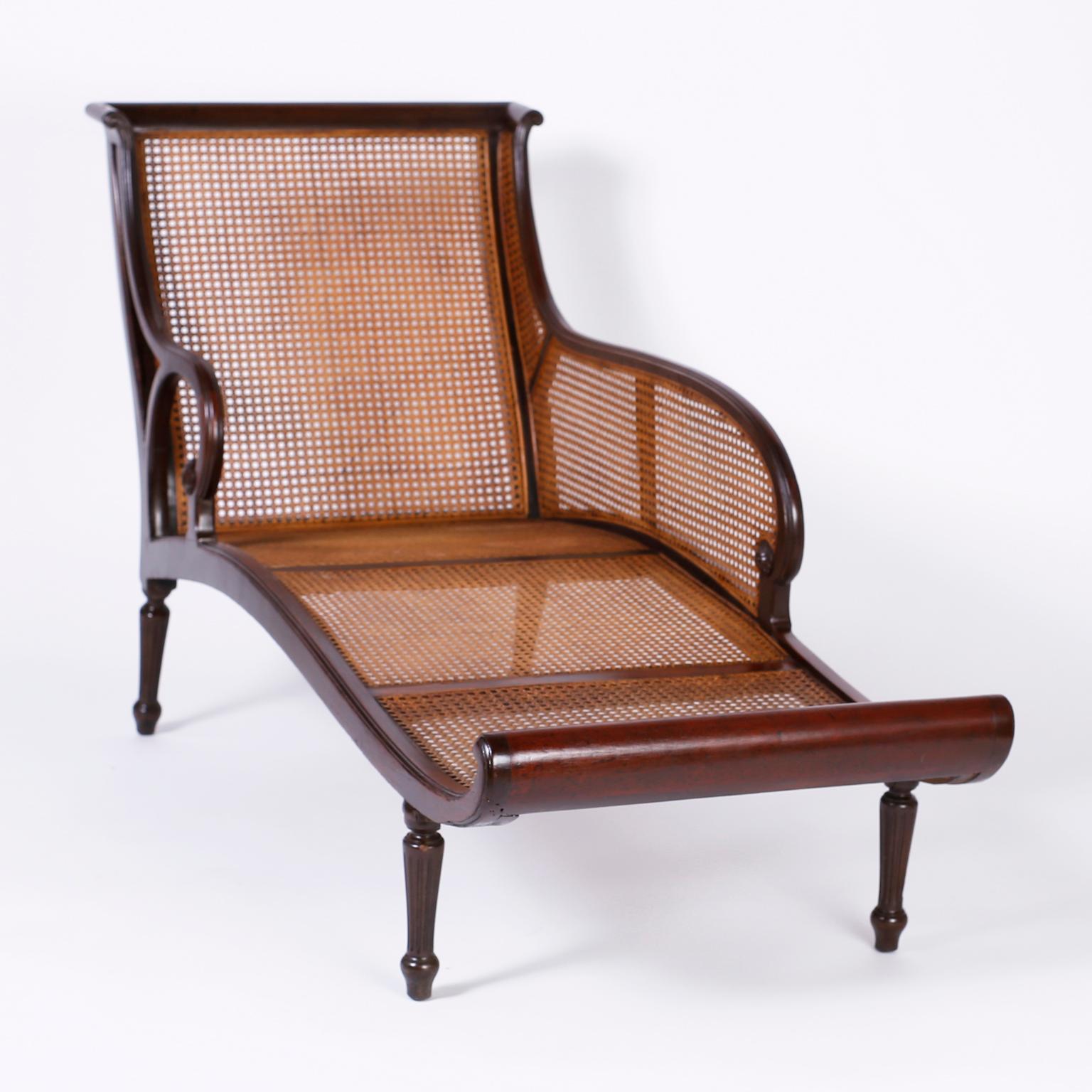British Colonial Caned Chaise Lounge or Recamier In Good Condition In Palm Beach, FL