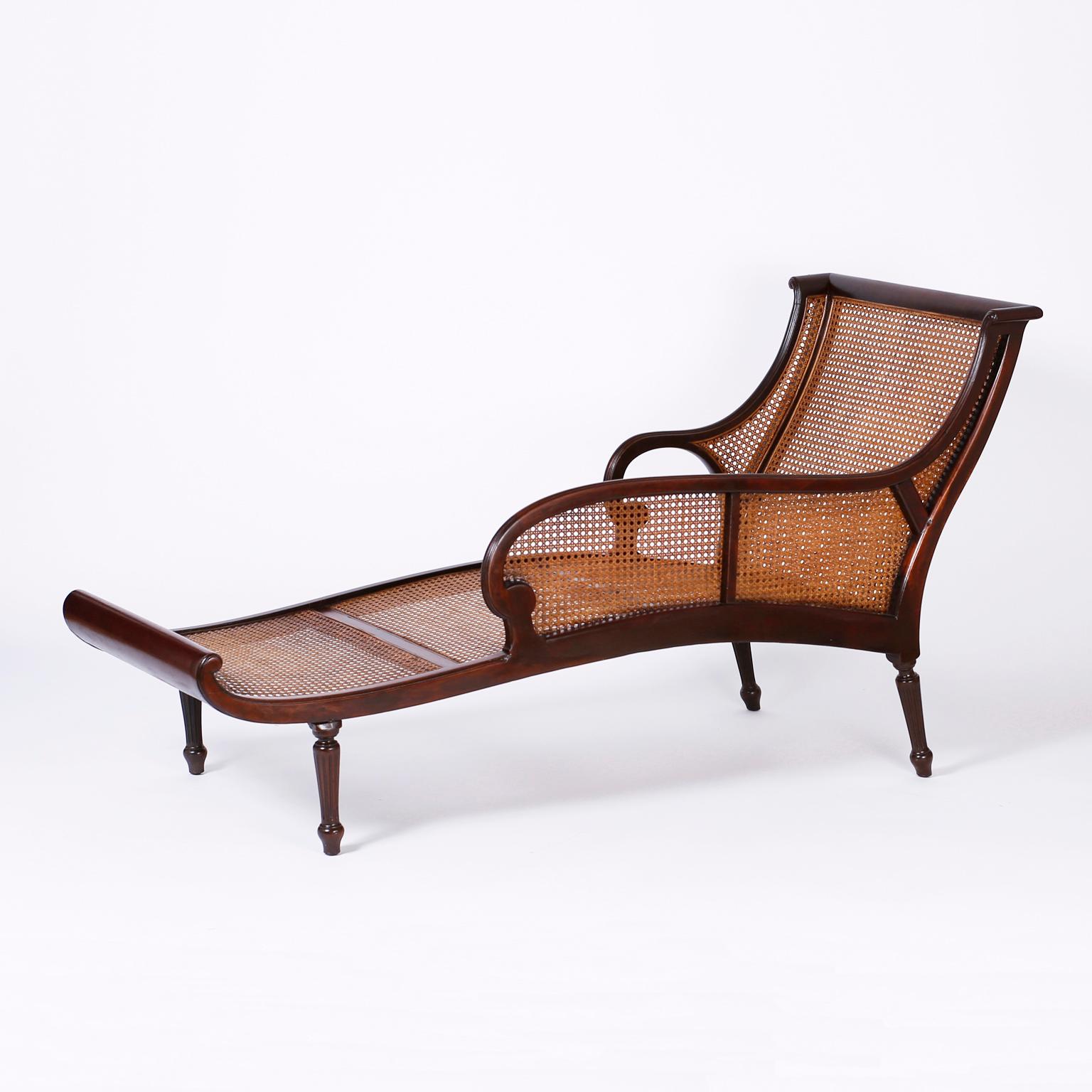 20th Century British Colonial Caned Chaise Lounge or Recamier
