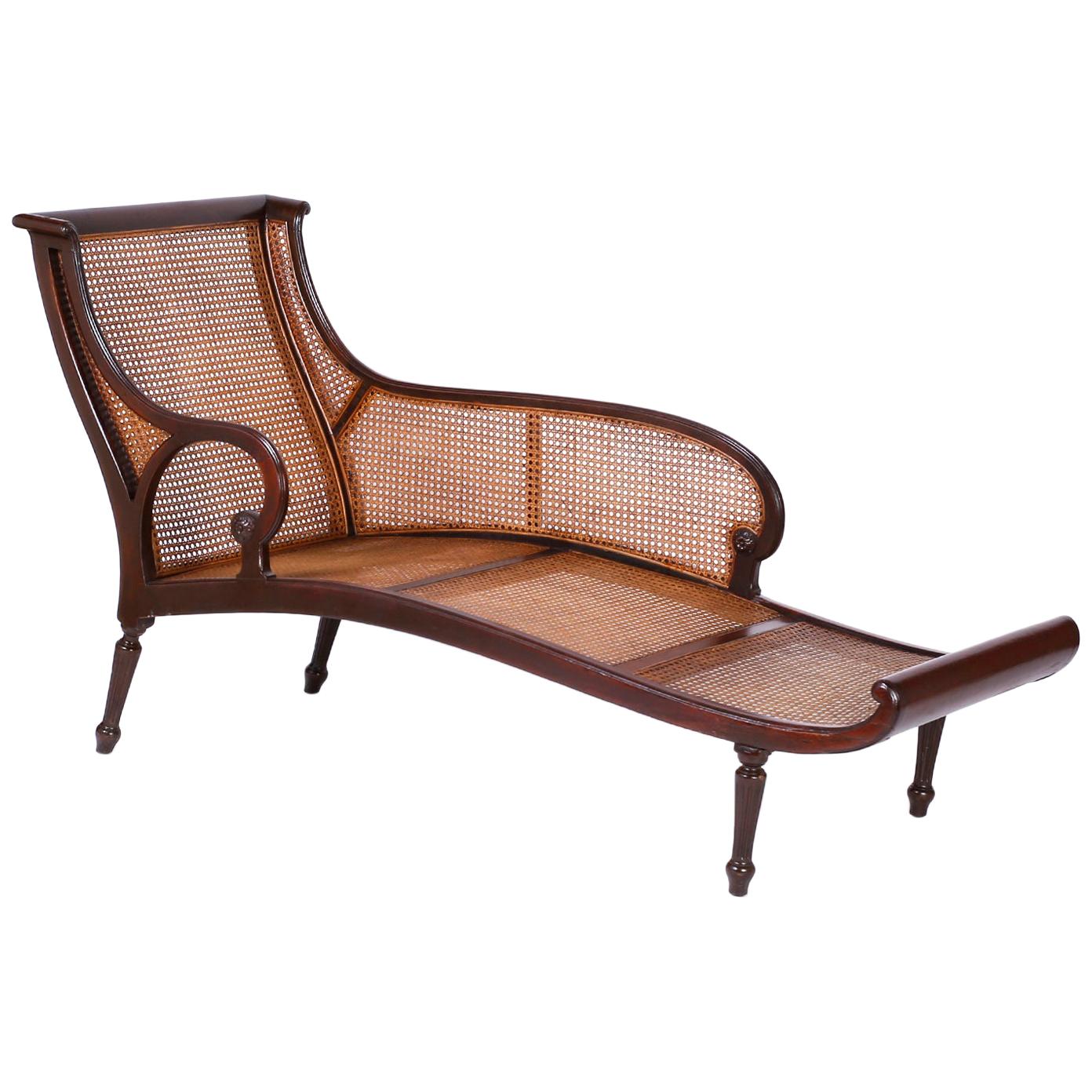 British Colonial Caned Chaise Lounge or Recamier