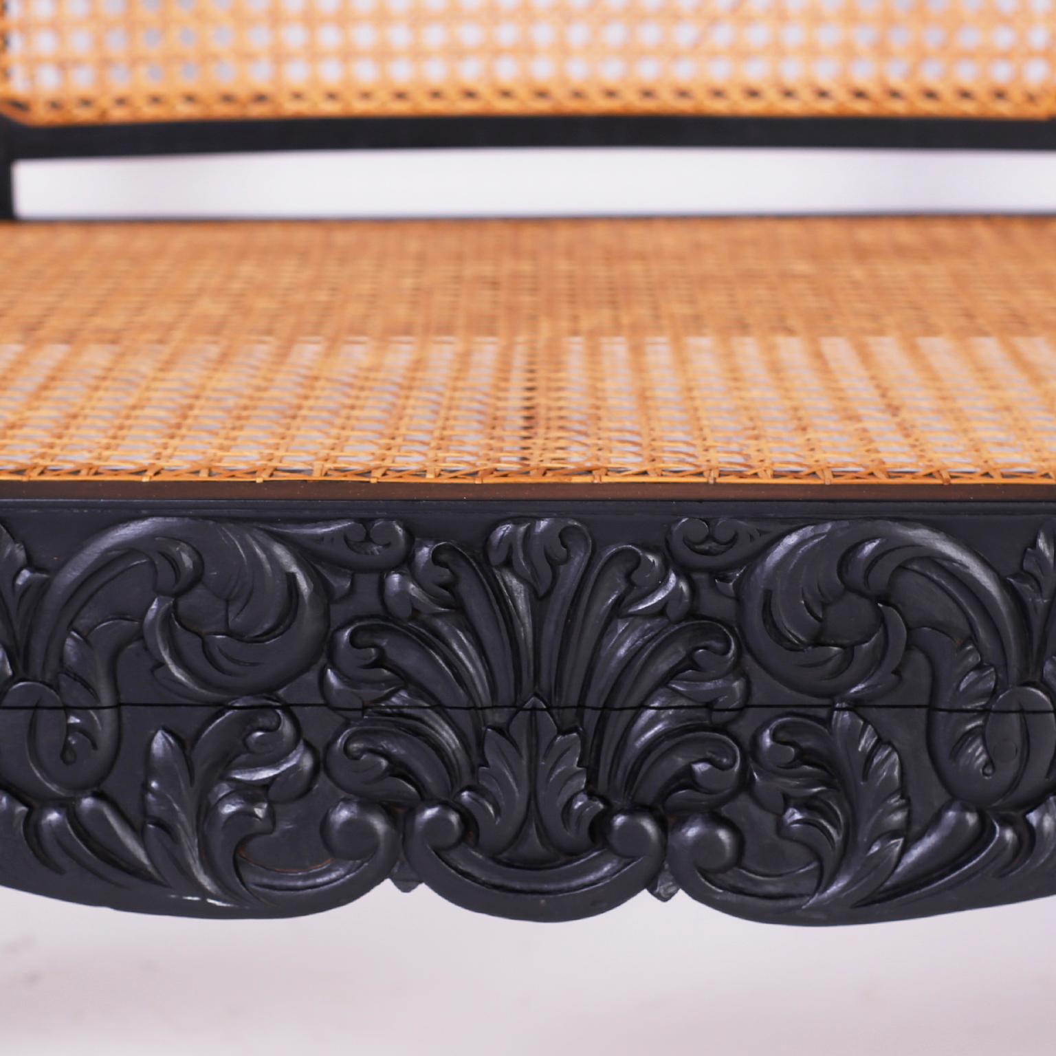 British Colonial Caribbean Carved and Caned Sofa or Settee In Good Condition In Palm Beach, FL
