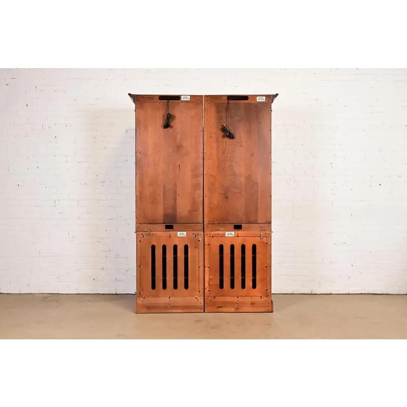 British Colonial Carved Cherry Wood Lighted Bookcase Cabinet For Sale 7