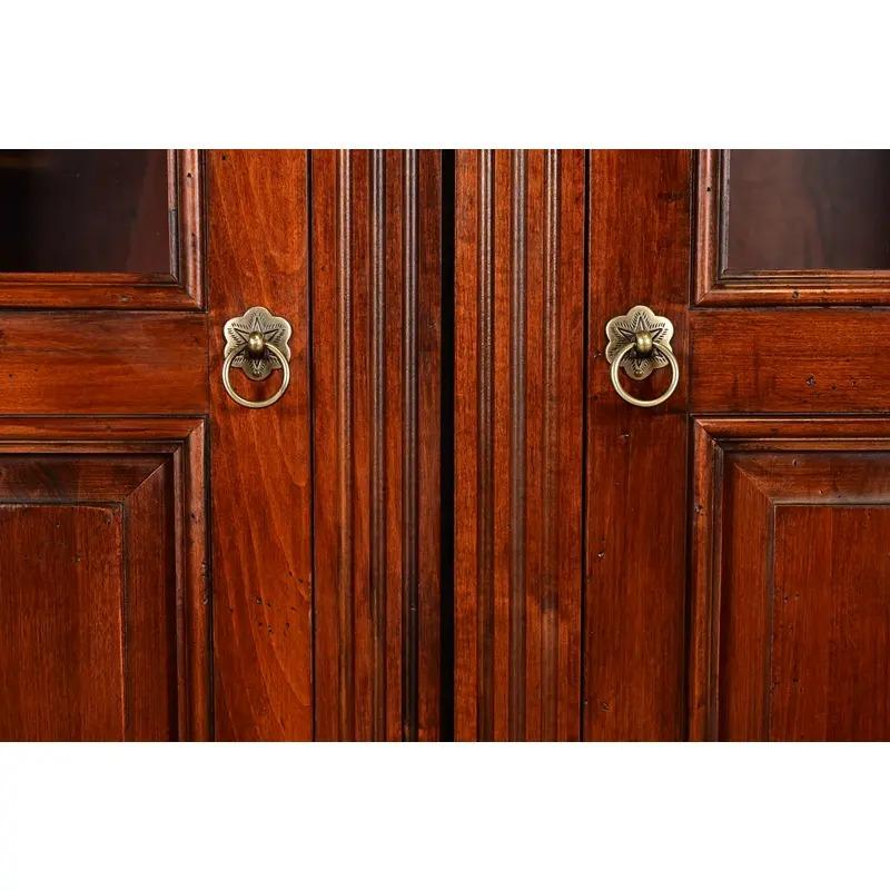 British Colonial Carved Cherry Wood Lighted Bookcase Cabinet For Sale 3