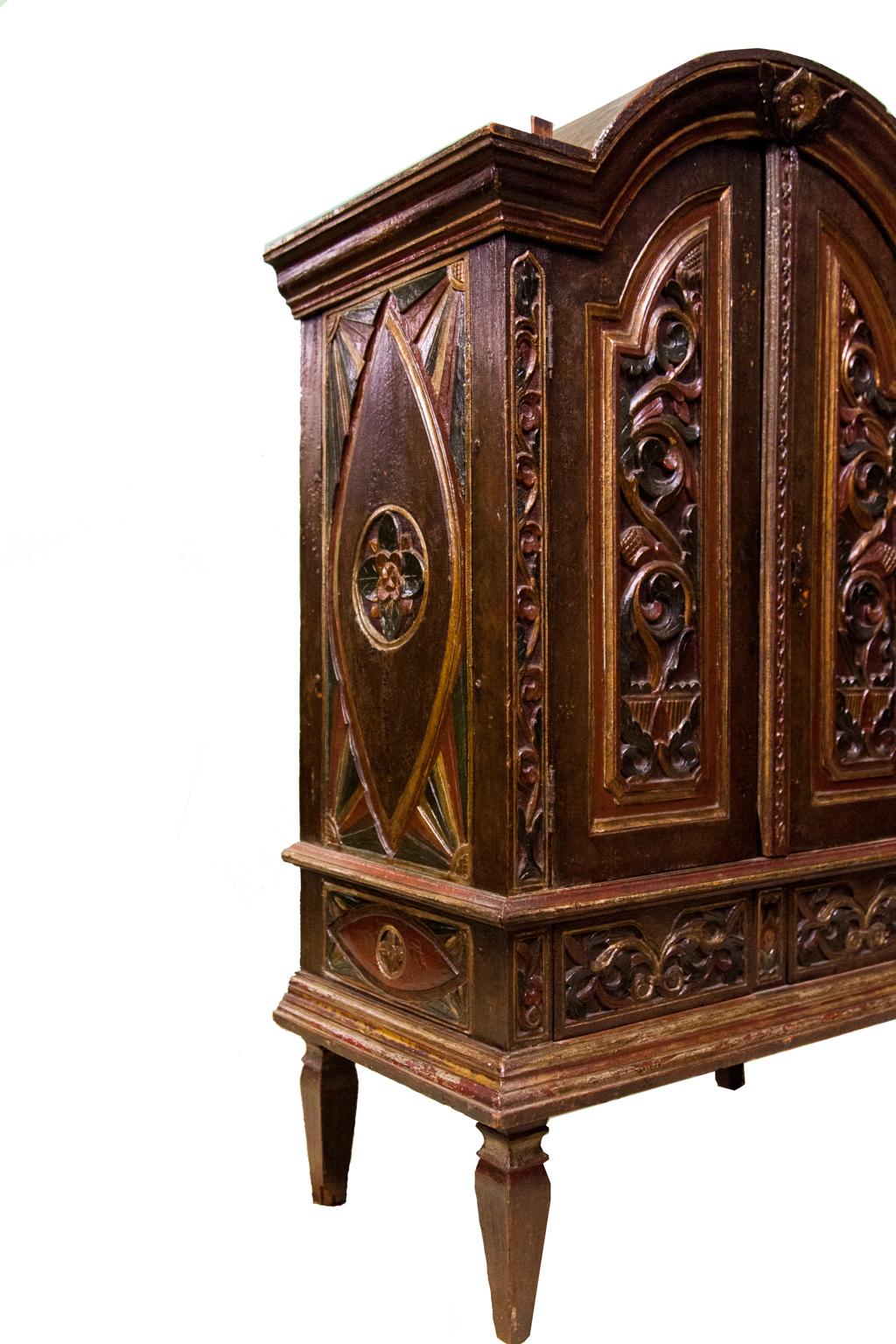 Hand-Carved British Colonial Carved Dome Top Cupboard For Sale