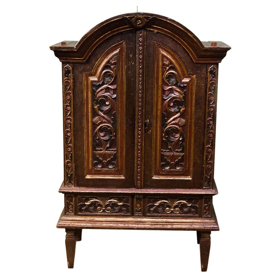 British Colonial Carved Dome Top Cupboard For Sale