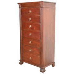 British Colonial Carved Maple Highboy Dresser